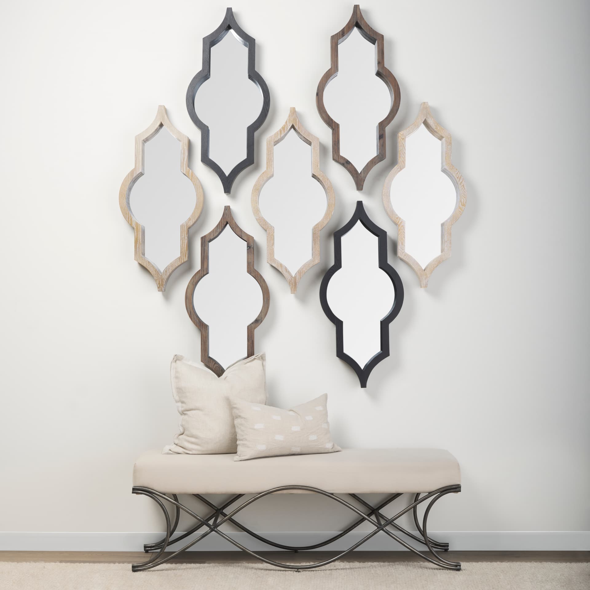 Tamanar 15.0 x 3.0 x 34.1 Light Brown Wood Frame Wall Mirror — in a styled room