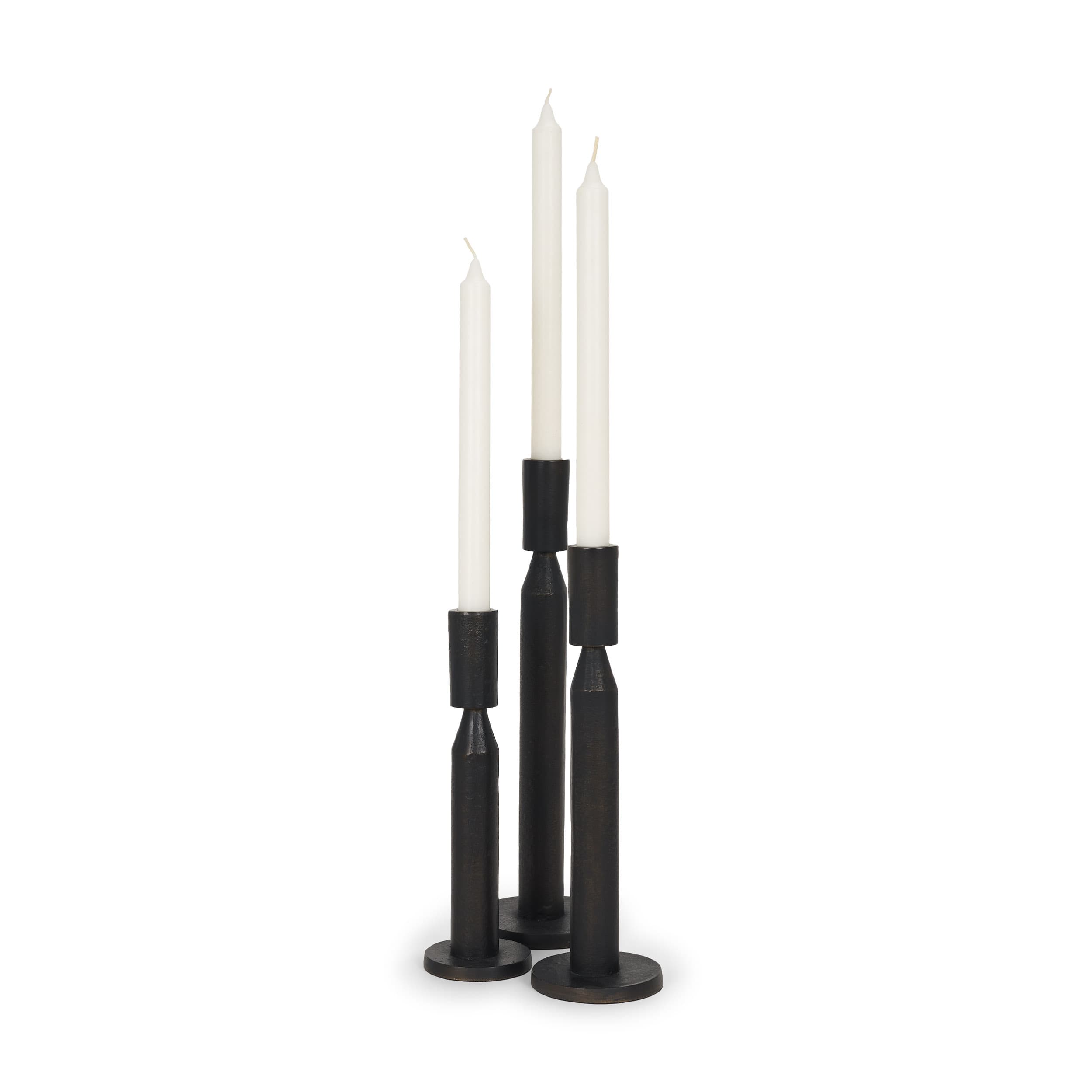 Declan Textured Matte Black Cast Metal Taper Candle Holder — product photograph