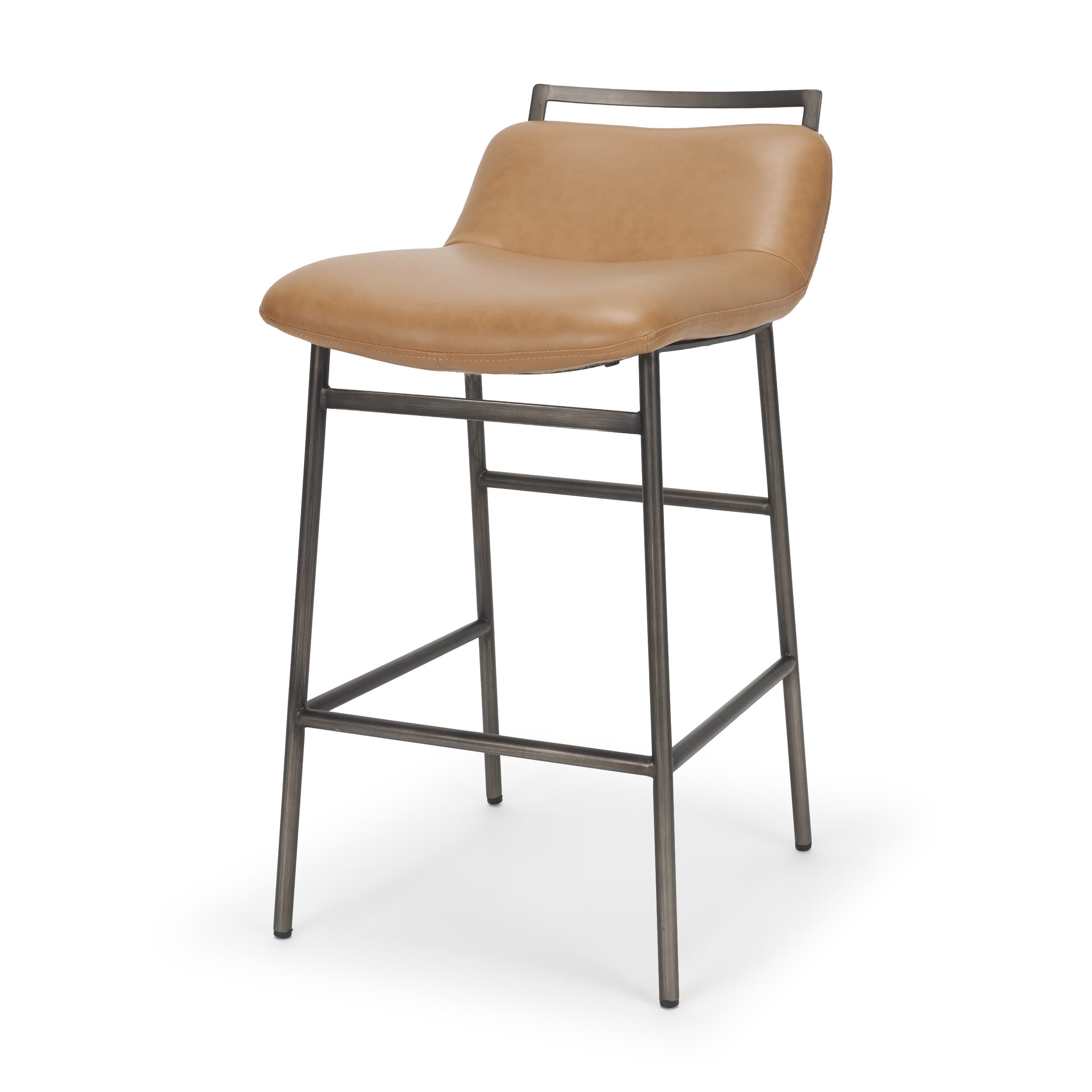 Kavalan Backless 33.5in Seat Counter Stool | Tan Leather w/ Gunmetal — product photograph