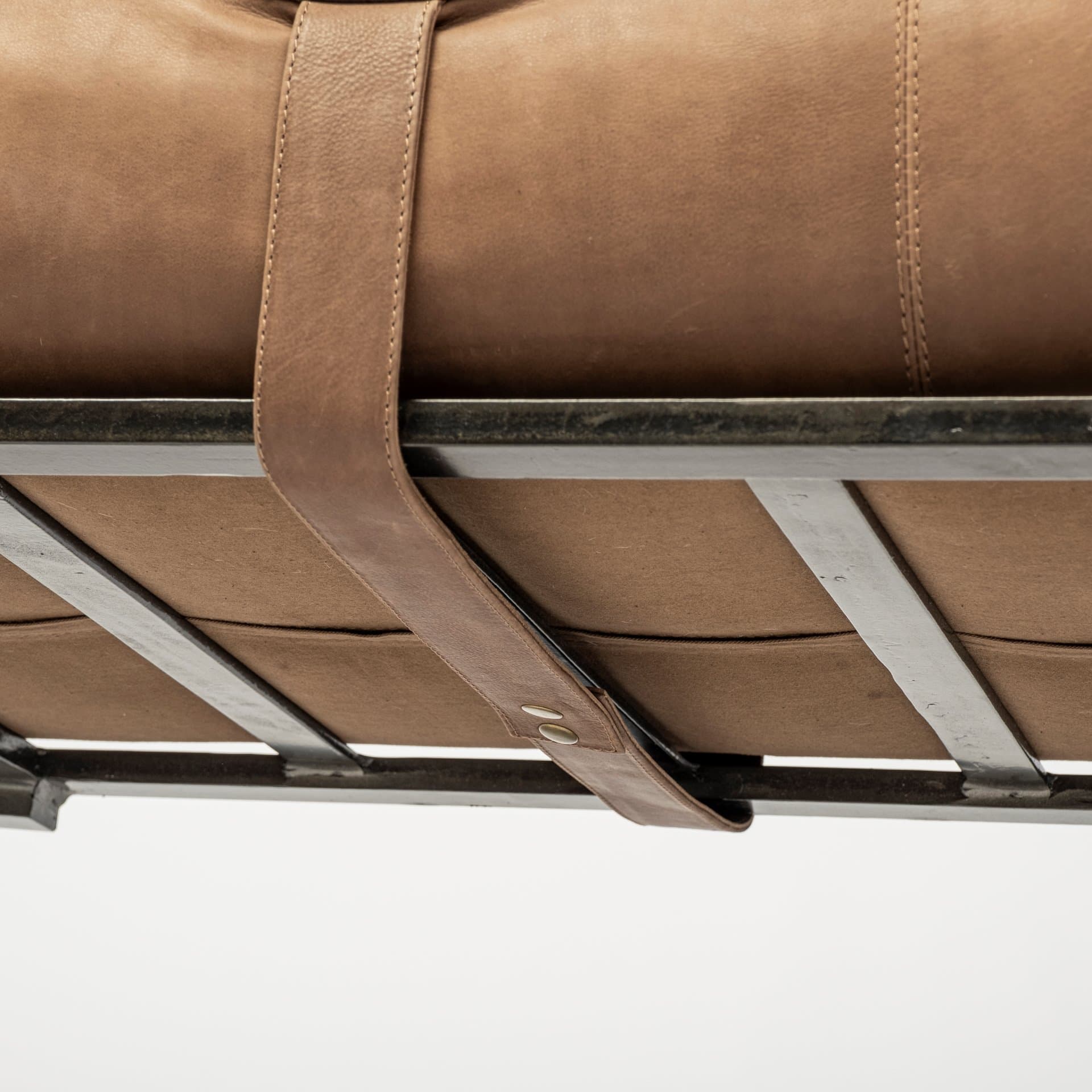 Jessie 55L x 16W Brown Leather Seat W/Black Metal Base Accent Bench — product photograph
