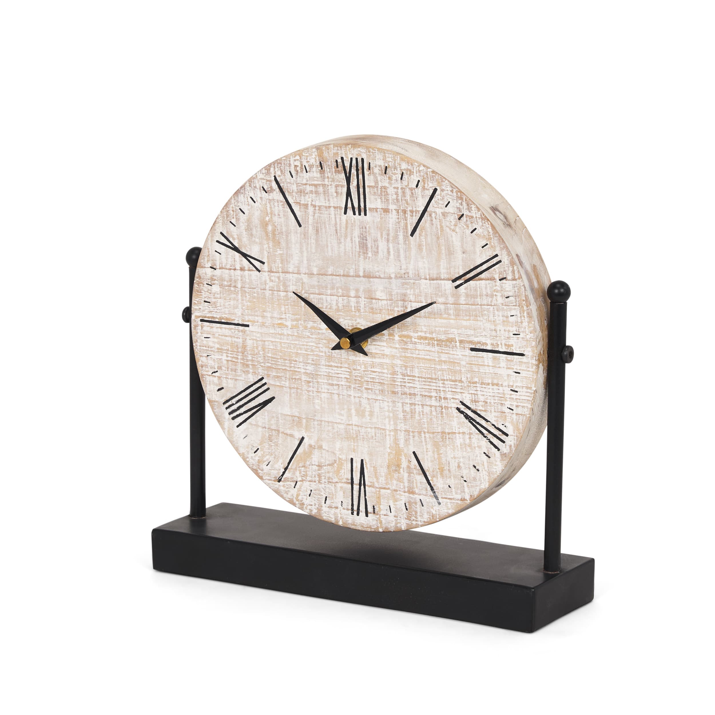 Raja Matte Black Metal w/ Wood Table Clock — product photograph