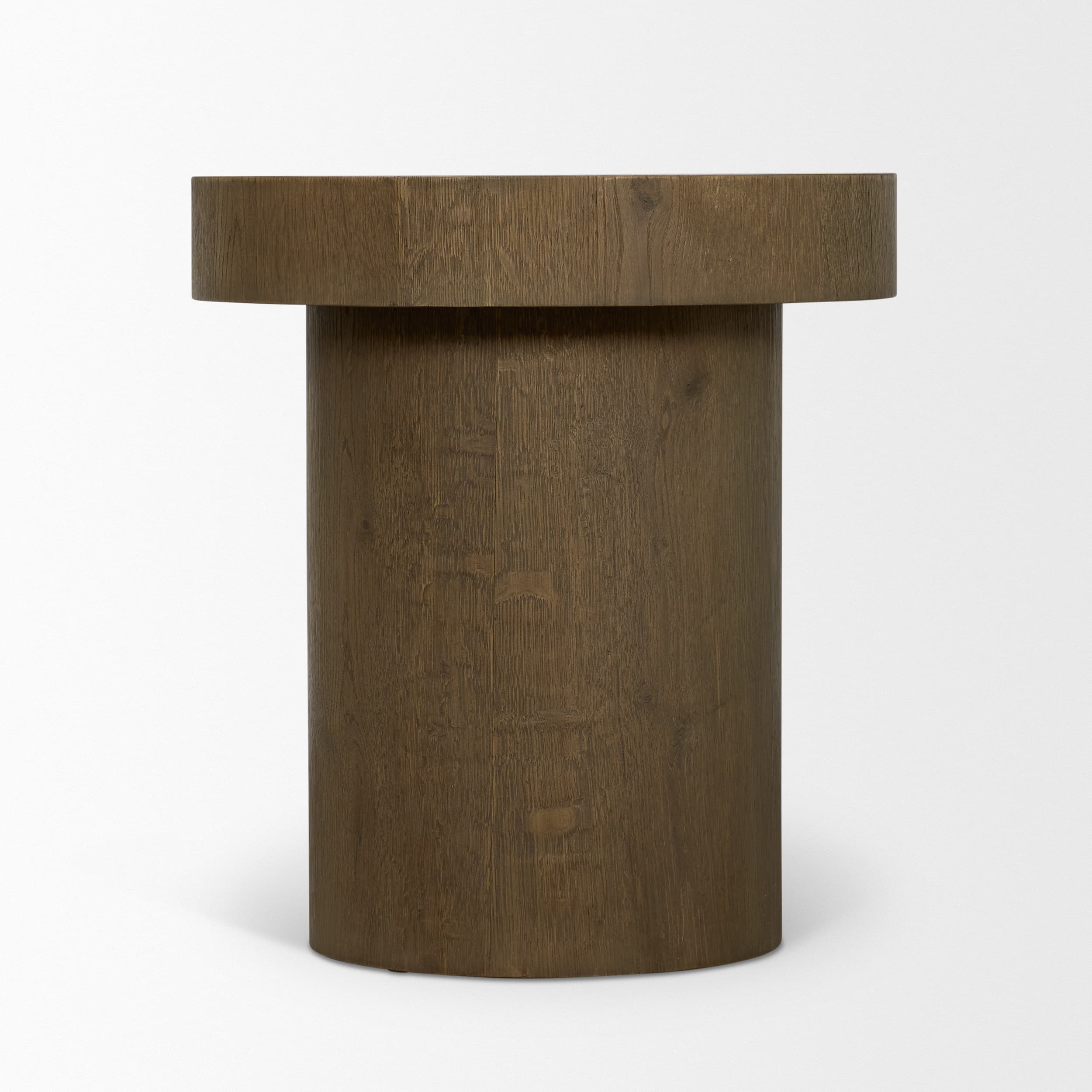 Lyonne Round Medium Brown Oak Wood Pedestal Side Tables — product photograph