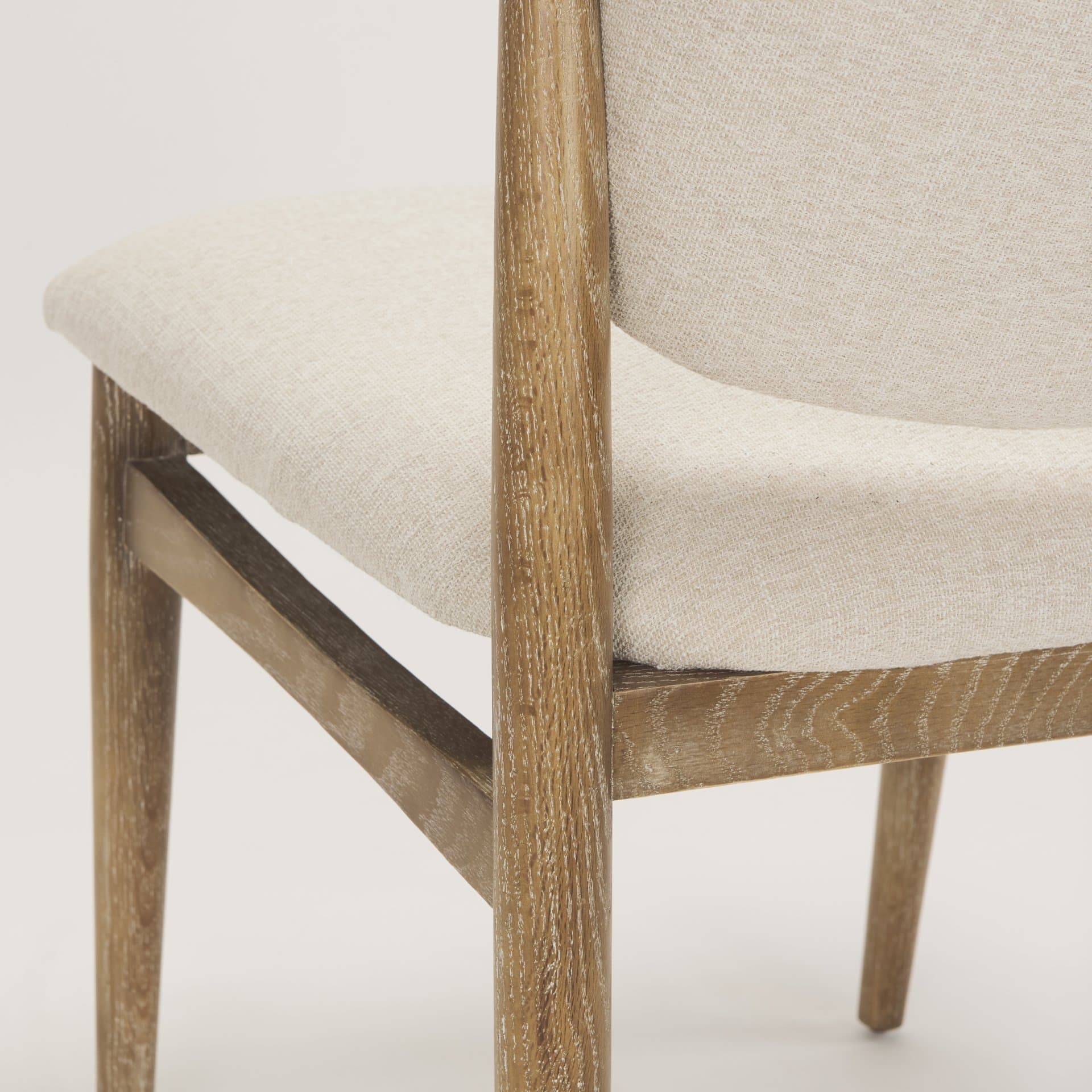 Cline Curved Back Dining Side Chair | Cream Fabric w/ Brown Wood — product photograph
