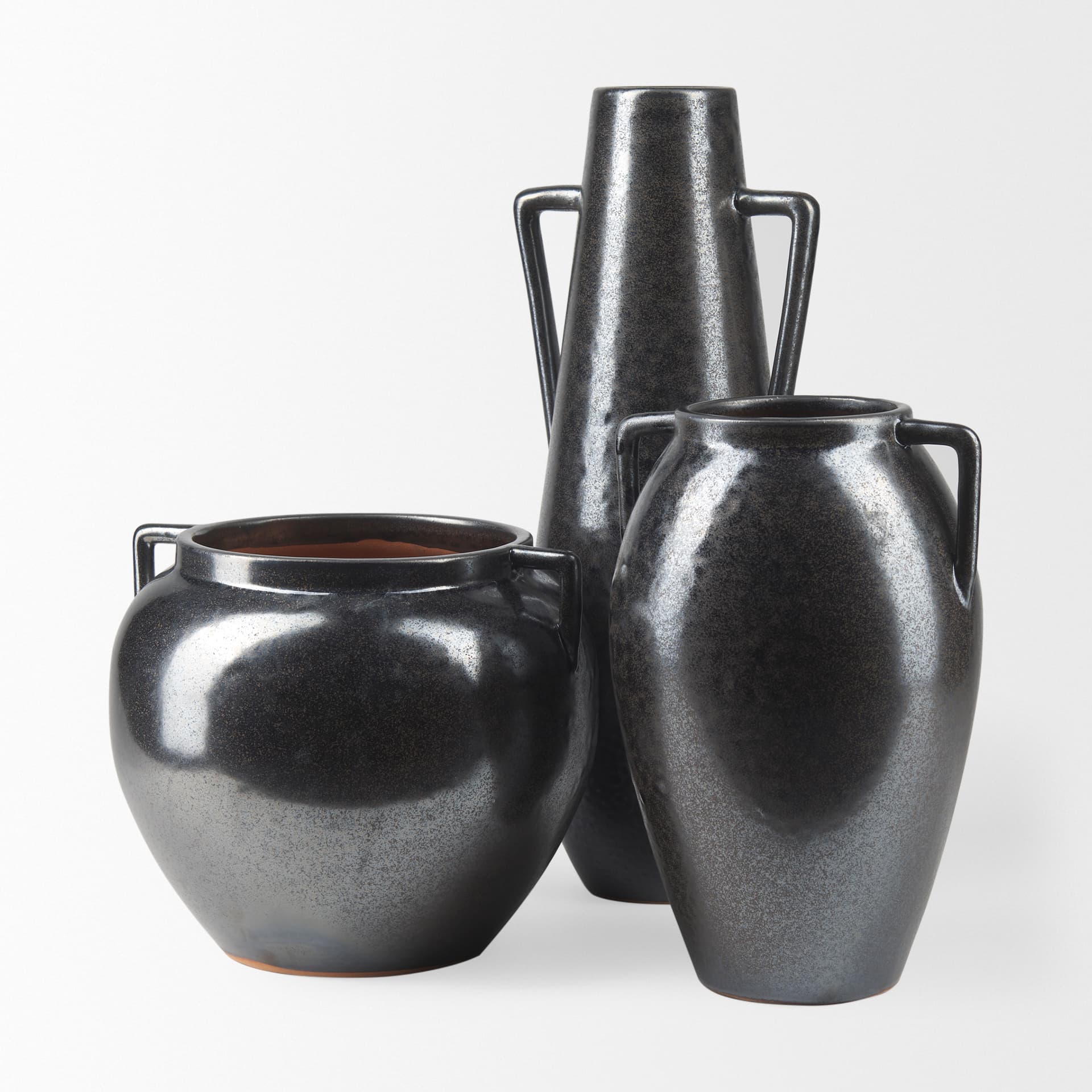 Kora Short Dark Metallic Double Ear Vase — product photograph