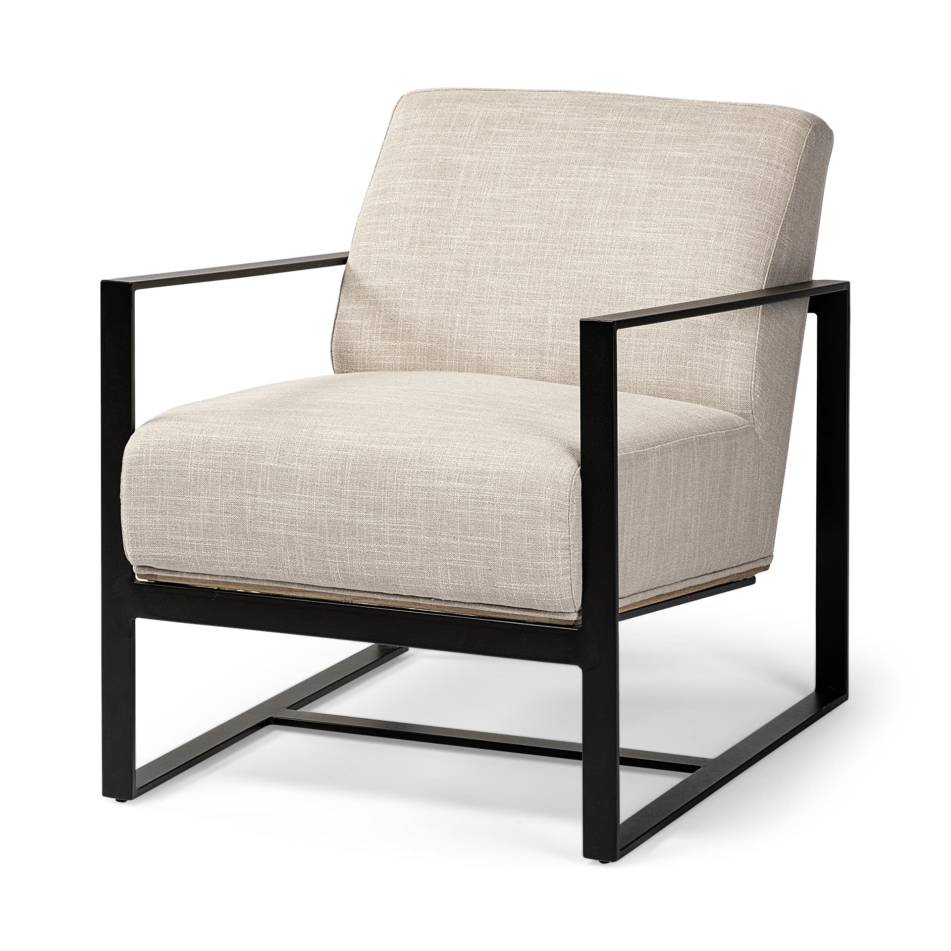 Stamford Light Beige Upholstered Seat w/ Wood Back, Metal Frame Accent Chair — product photograph