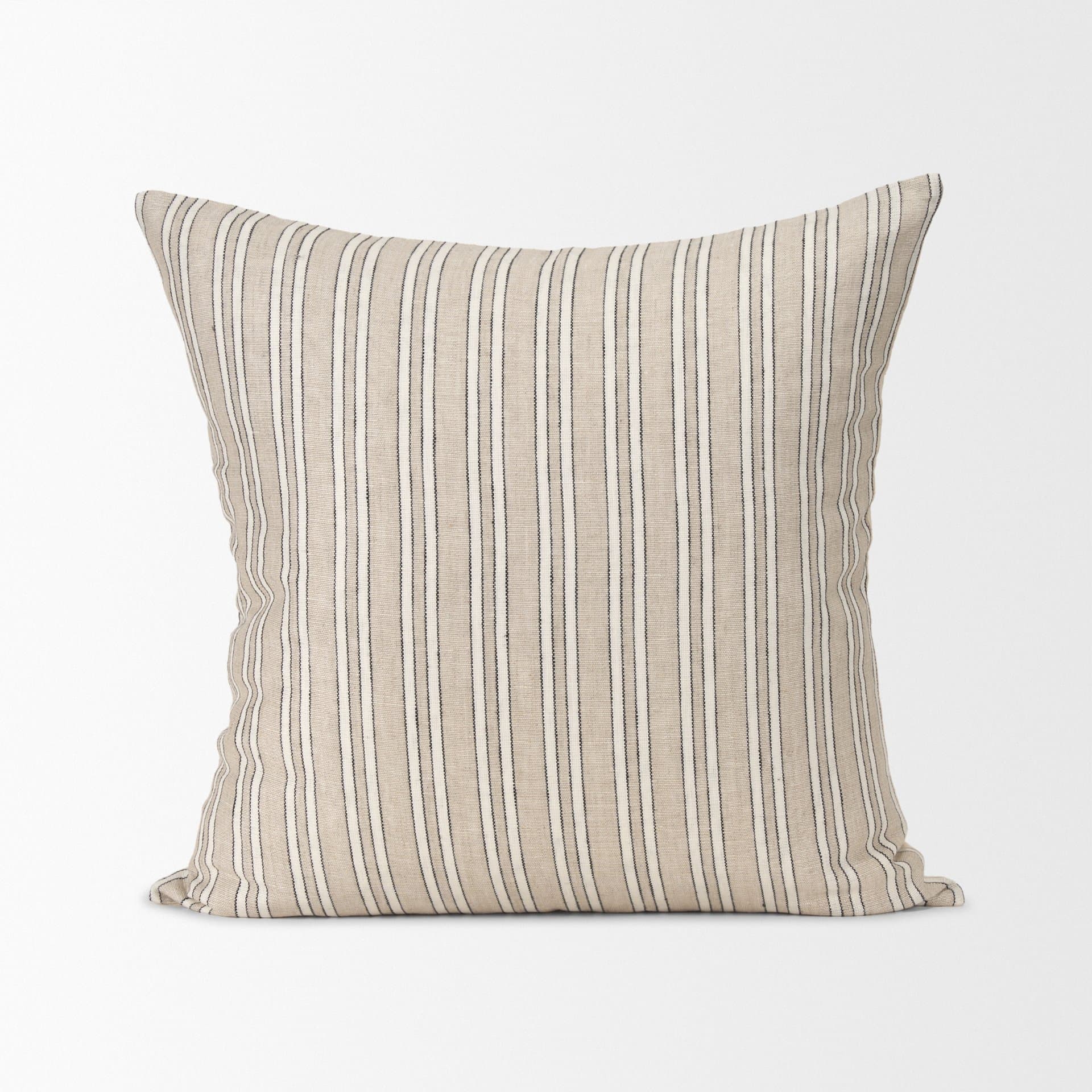 Jaxon 22x22 Beige/Black Striped Cotton-Linen Square Pillow Cover w/Down Filler — product photograph