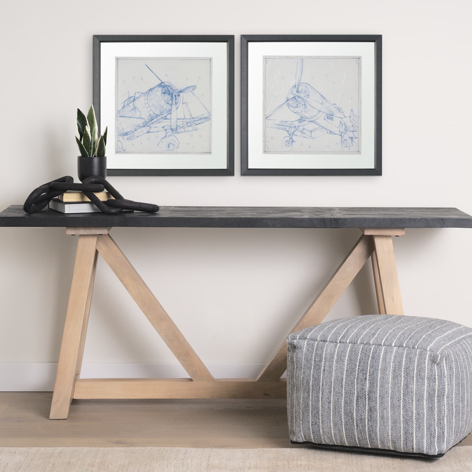 Airplane Mechanical Sketch II by Ethan Harper Hand Embellished Framed Art Print Matted under Glass — product photograph