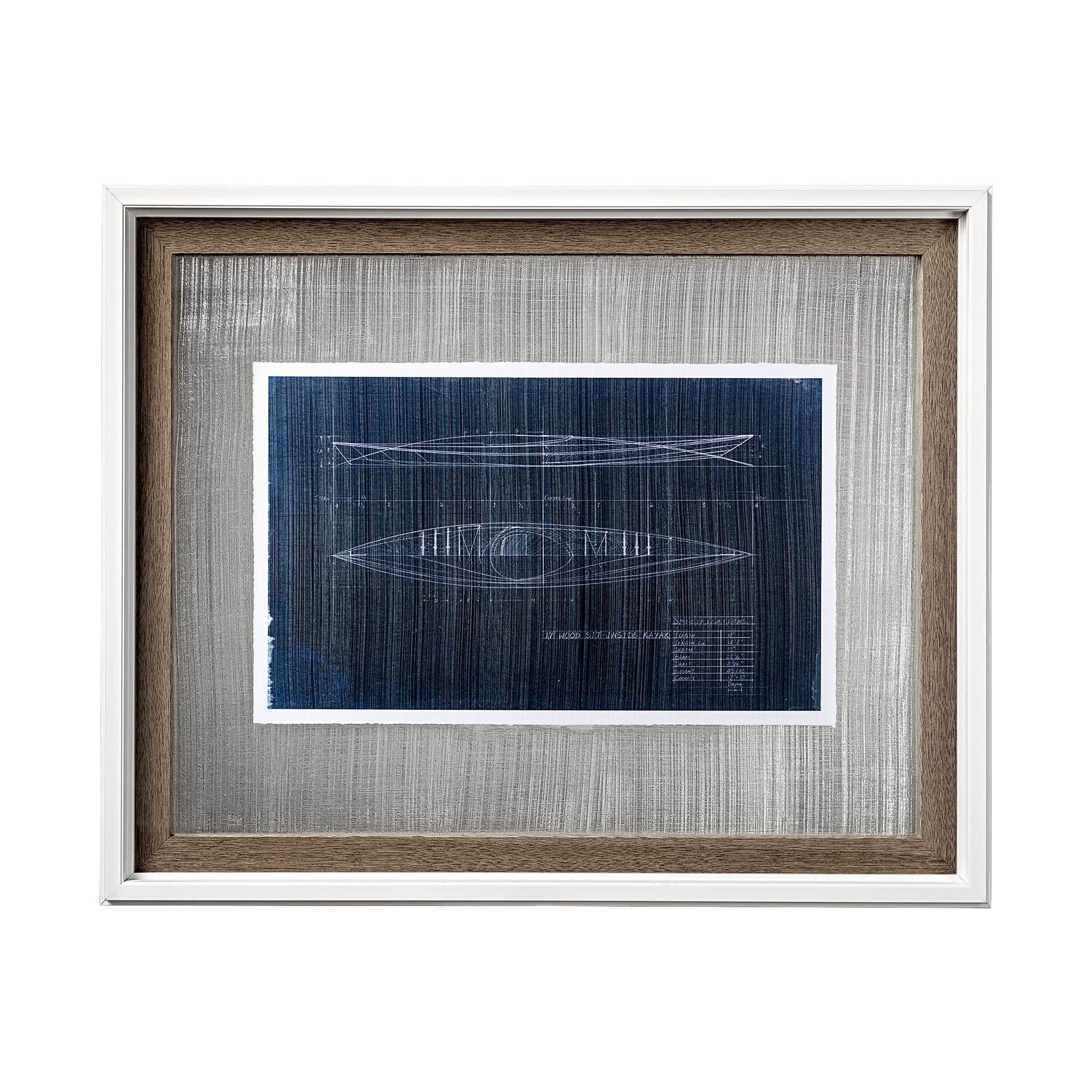 Kayak Blueprint by Dayna a Hand Embellished Textured Framed Art Print Matted under Glass — product photograph