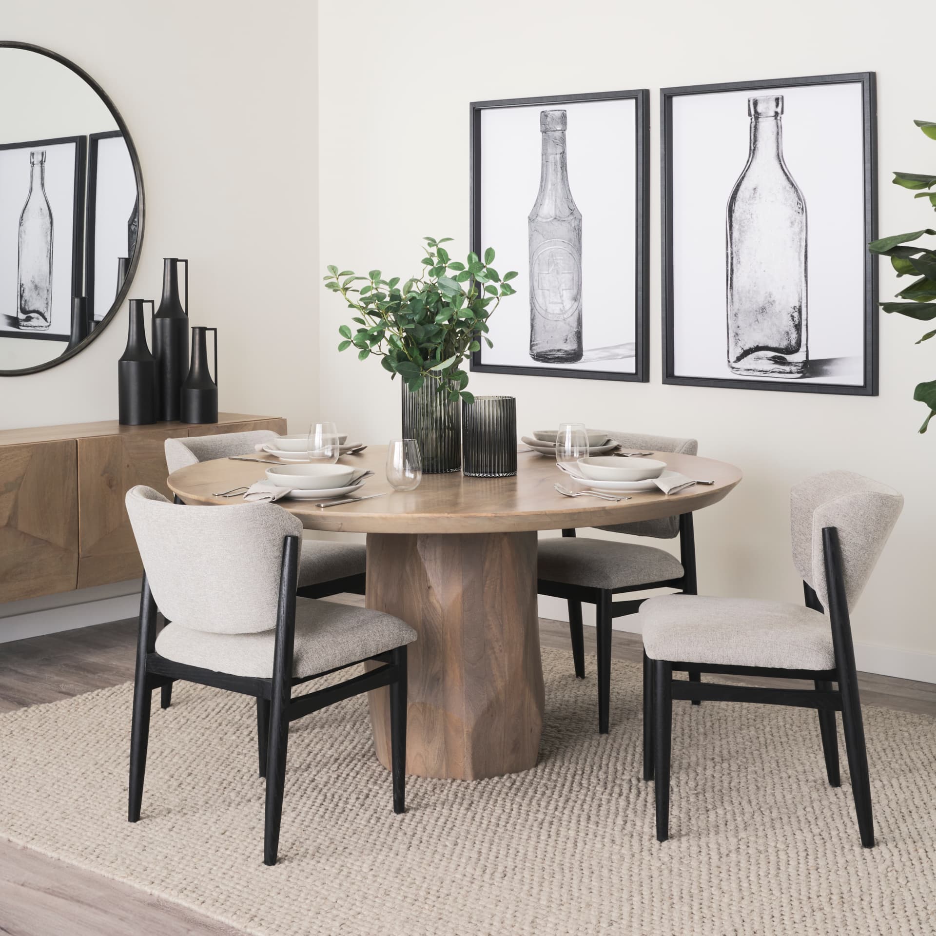Cline Curved Back Dining Side Chair | Gray Fabric w/ Black Wood — product photograph