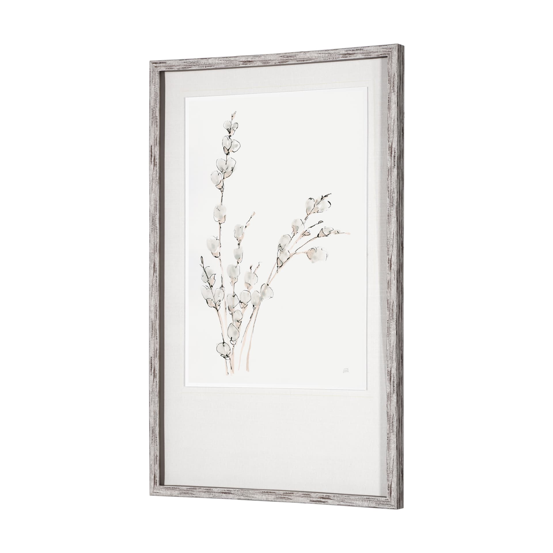 Pussy Willows V by Chris Paschke a Hand Embellished Textured Framed Art Print Matted under Glass — product photograph