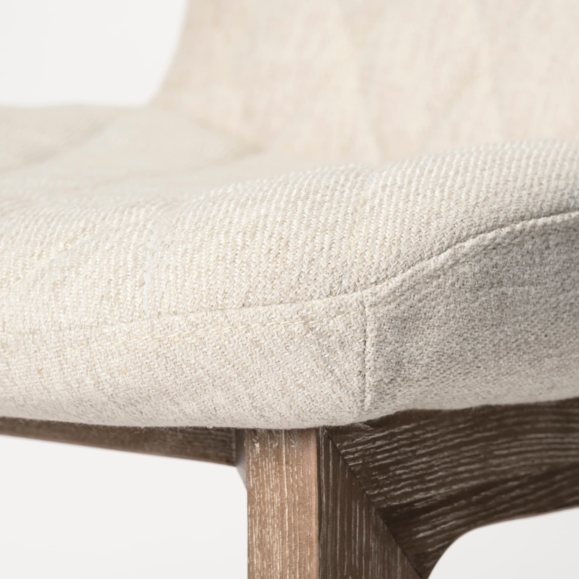 David Solid Back Dining Side Chair | Tuffed Cream Fabric w/ Brown Wood — product photograph