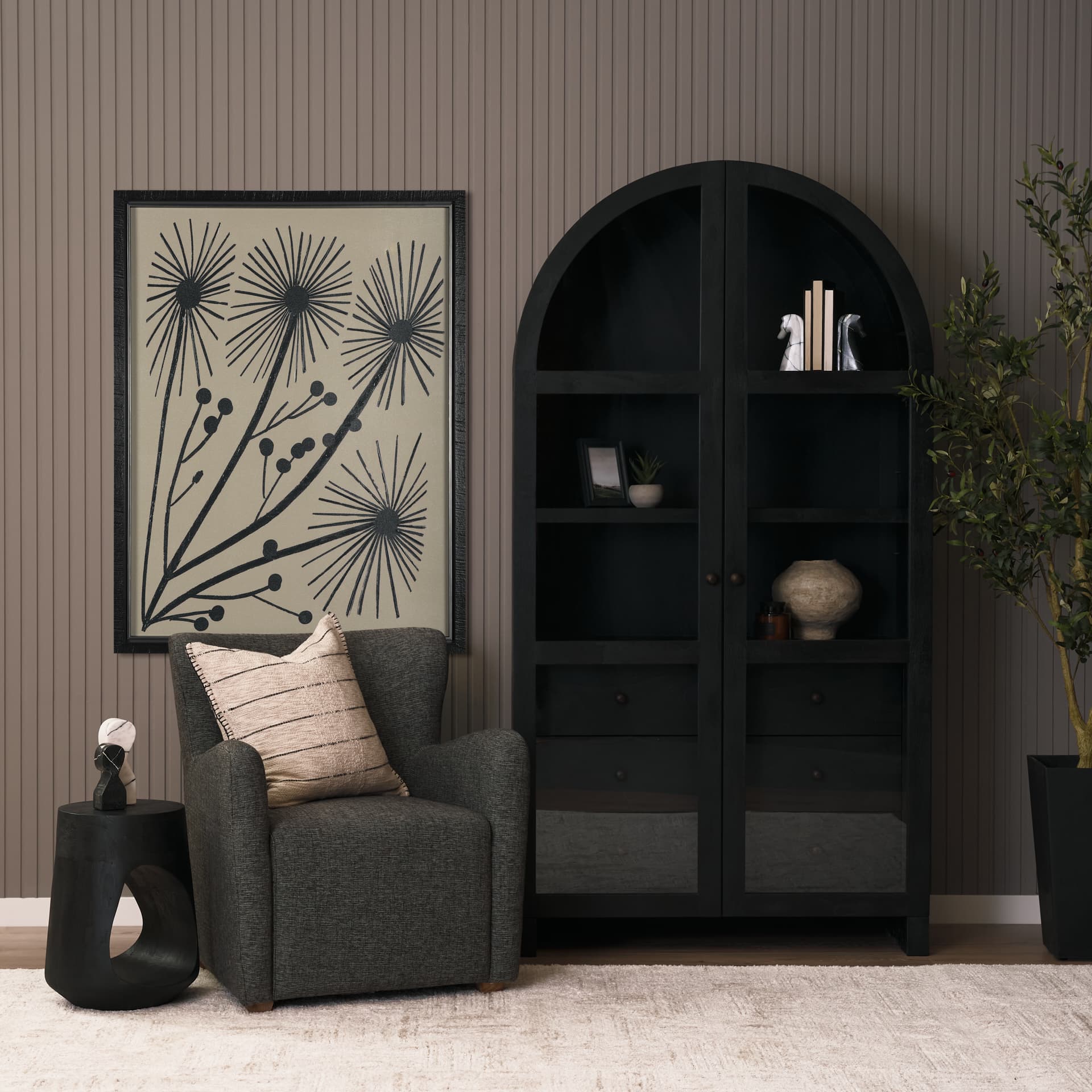 Dunstan Accent Chair Upholstered Gray Twill Fabric and Medium Brown Wood Feet — product photograph
