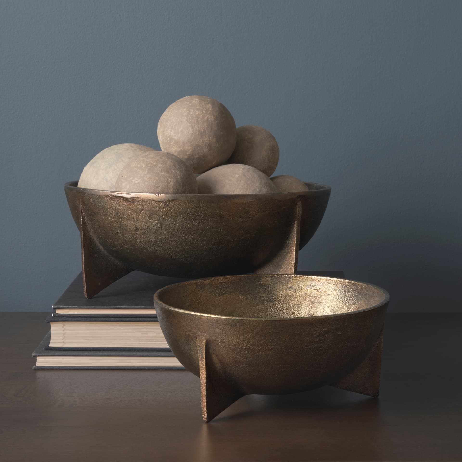 Sunita Set of 3 Gray Paper Mache Orbs — product photograph