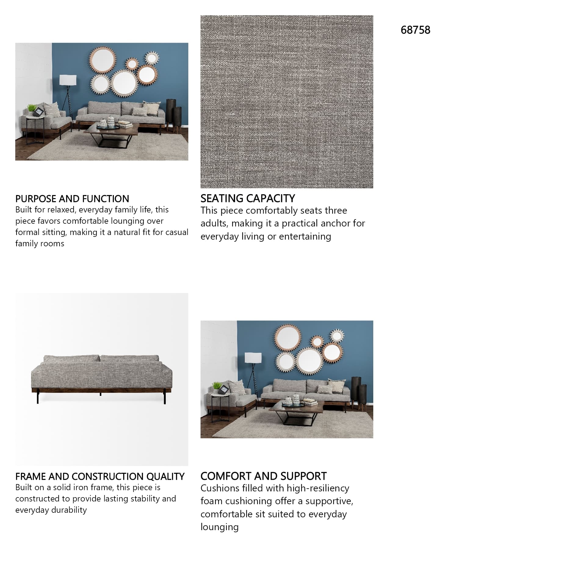 Colburne II 95" Gray Upholstered Three Seater Sofa — in a styled room