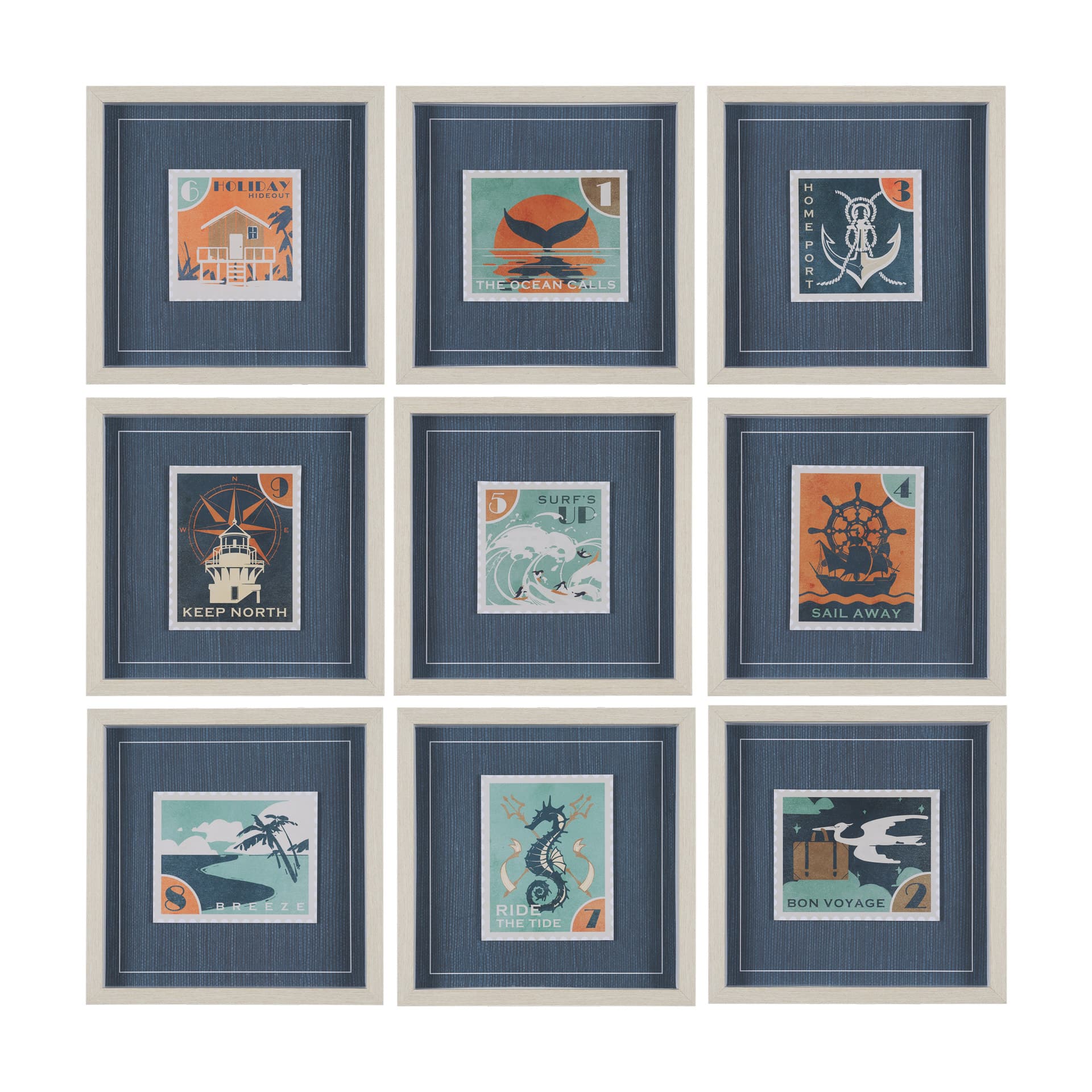 Bon Voyage (Set of 9) by Mercana Studio a Hand Embellished Framed Art Print Matted under Glass — product photograph