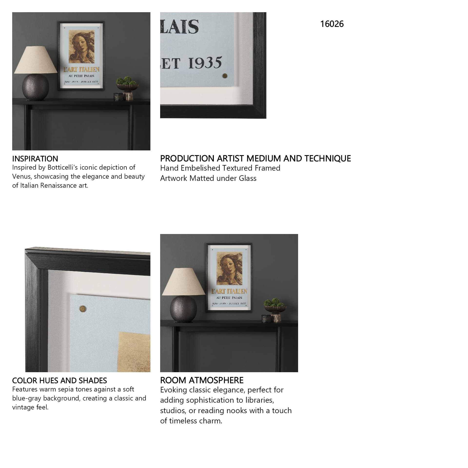 Ephemera L'Art by The Vintage Collection Hand Embelished Textured Framed Artwork Matted under Glass — in a styled room