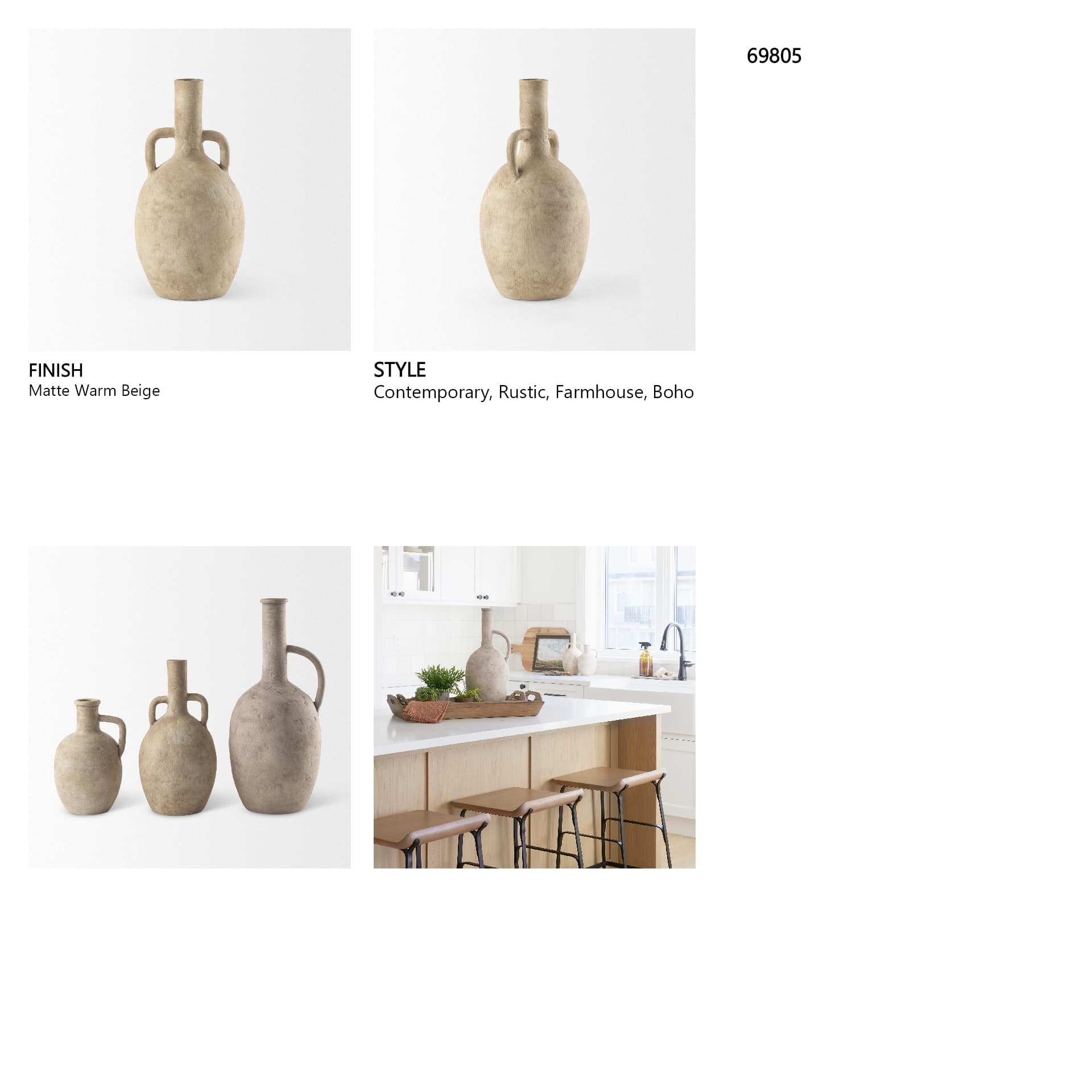 Zenni 6.1L x 6.1W x 12.0H Warm Beige Ceramic Vase — in a styled room