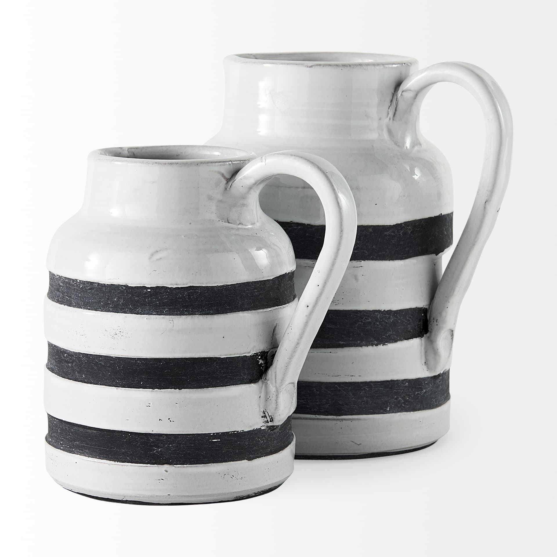 Harmon II Large White w/ Charcoal Stripes Ceramic Jug — product photograph