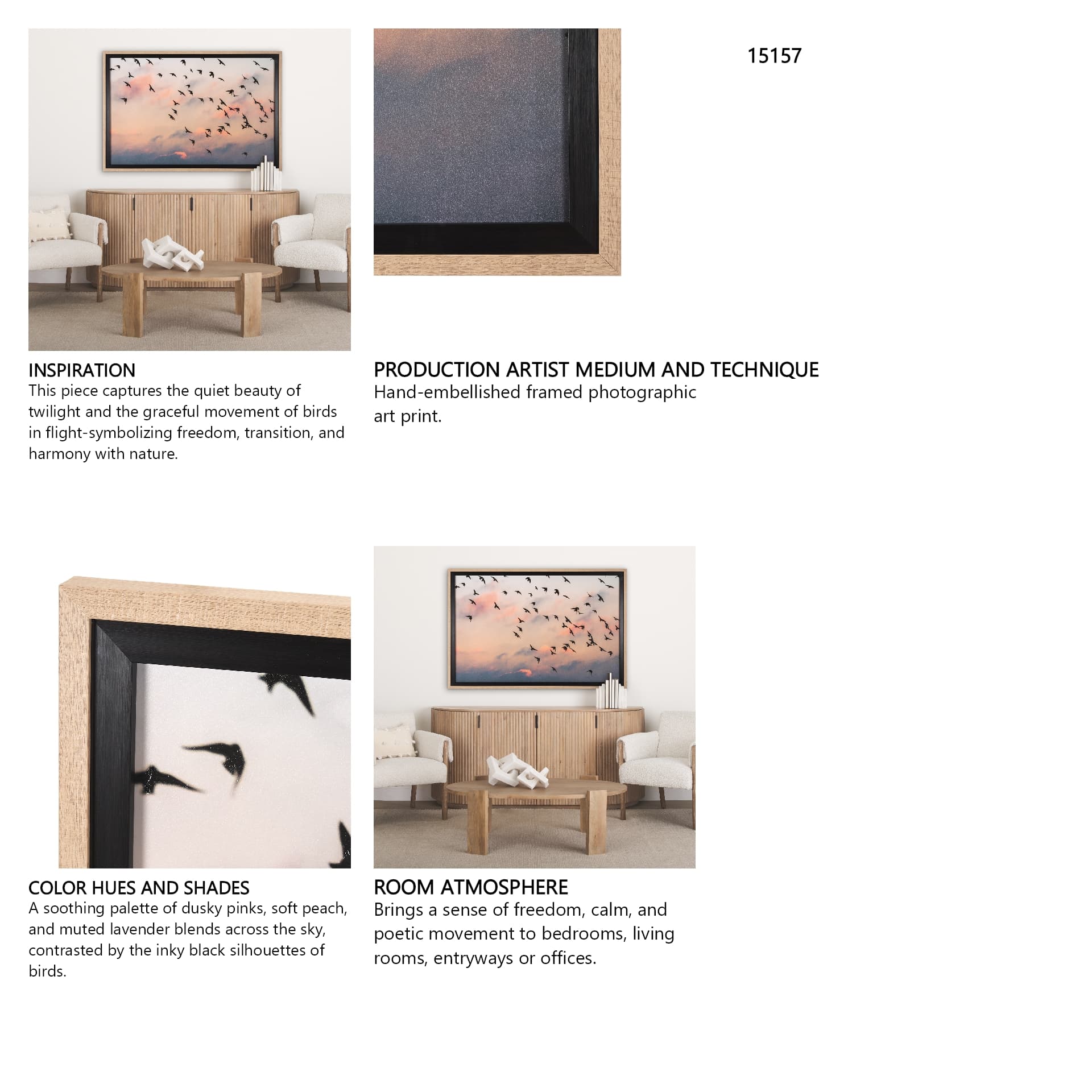 Evening Flight by Mercana Studio a Hand Embellished Textured Framed Photo Art Print Matted under Gla — in a styled room