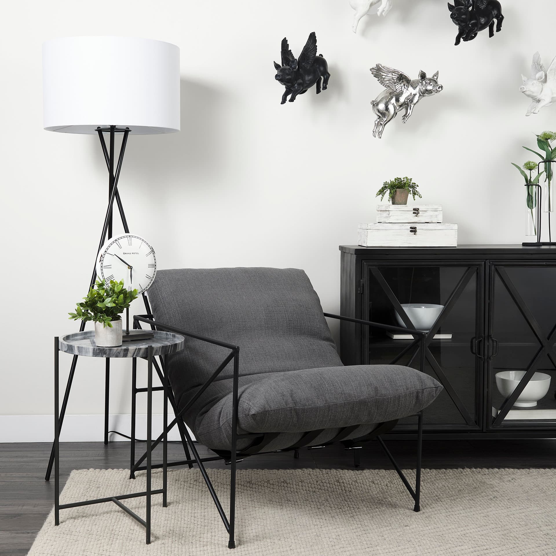 Stella 17L x 17W Gray Round Marble Top W/Black Base Accent Table — product photograph