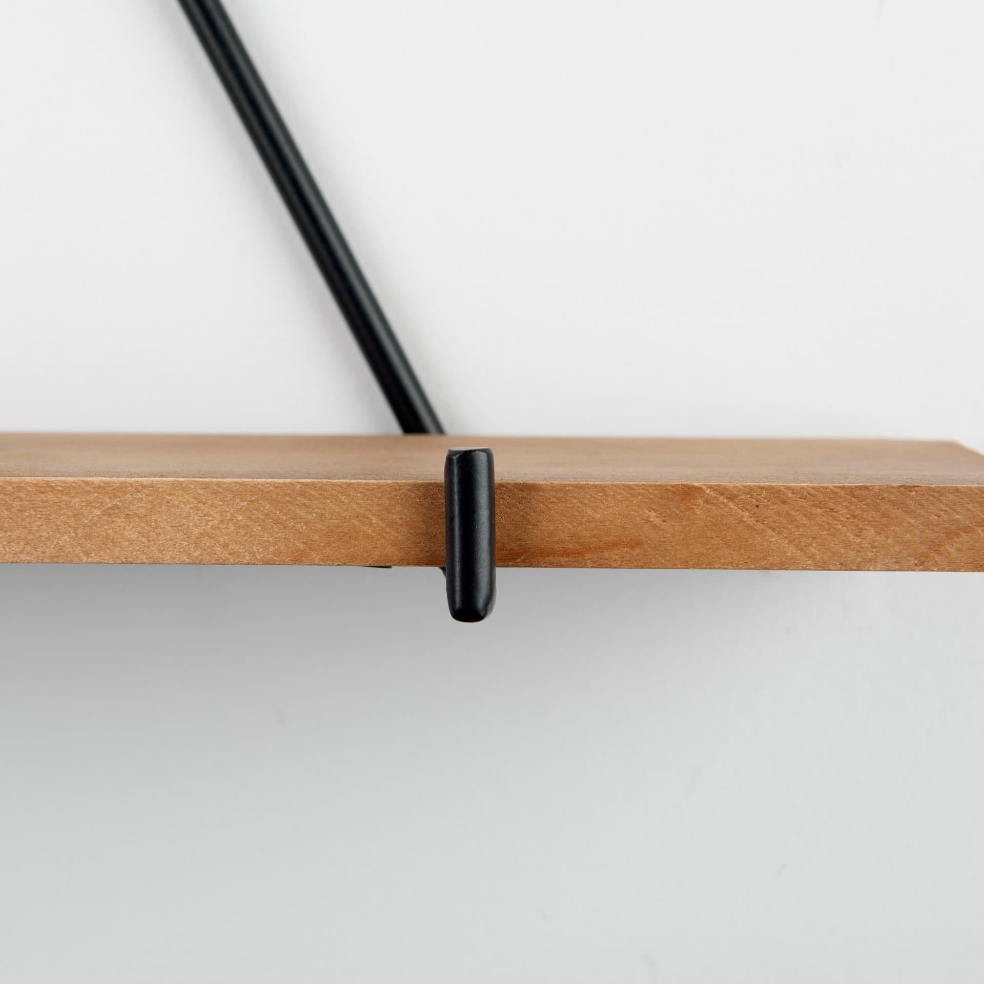 Khufu 18.9L x 5.5W x 10.2H Set of Three Brown Wood W/ Black Metal Triangular Hanging Shelves — product photograph