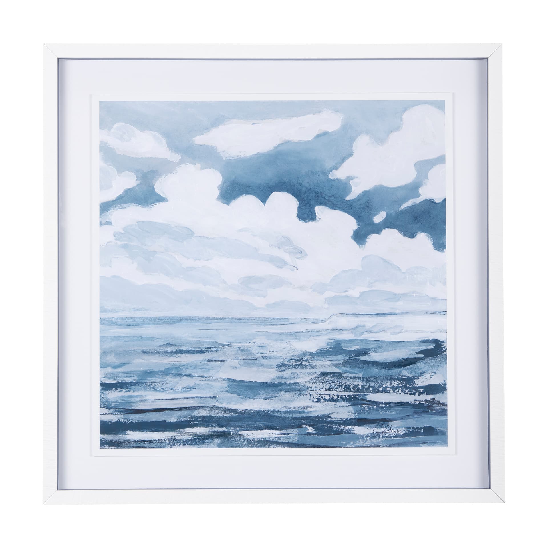 Cloud and Sea by Mercana Studio a Hand Embellished Textured Framed Art Print Matted under Glass — product photograph