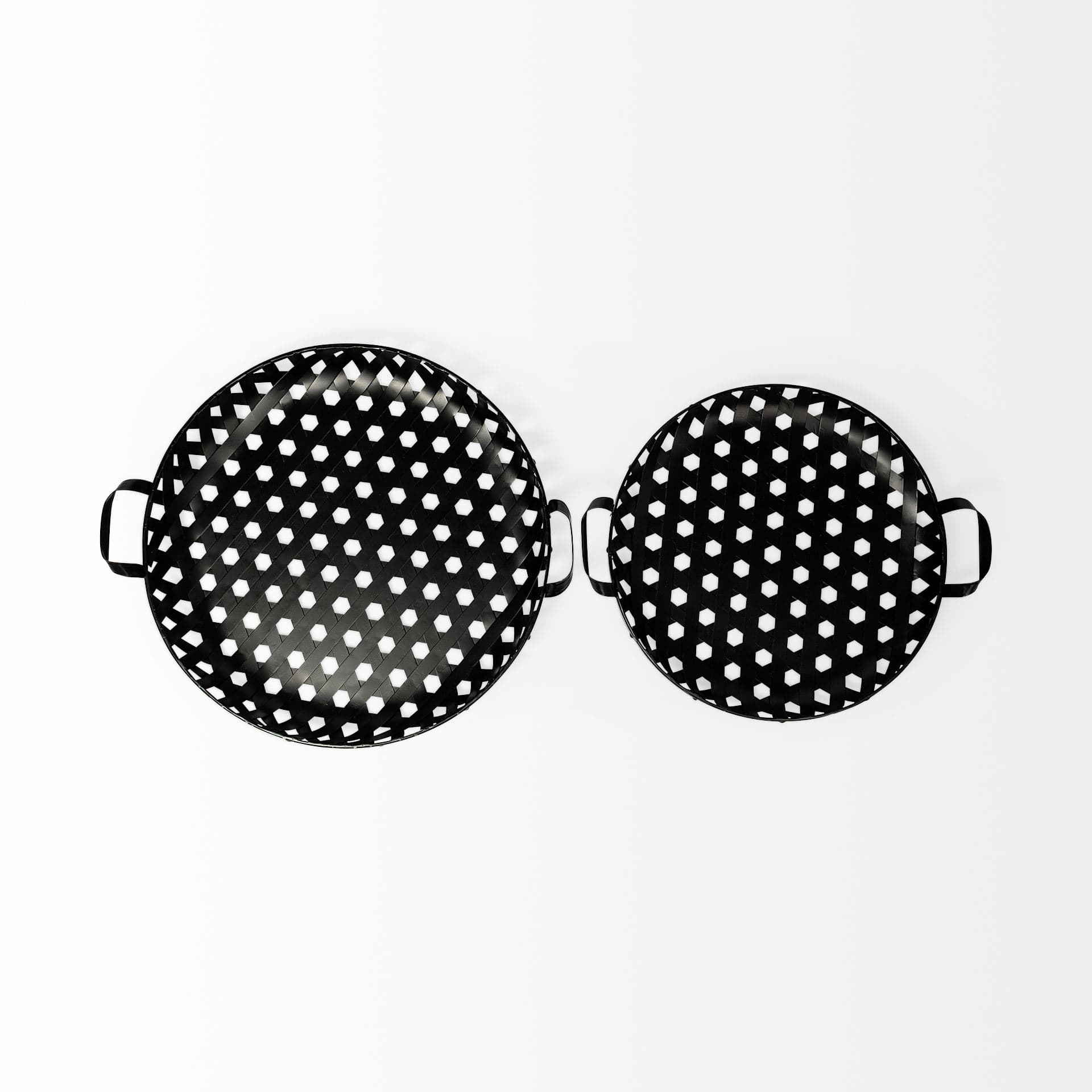 Lito (Set of 2) Black Woven Metal Round Serving Trays — product photograph