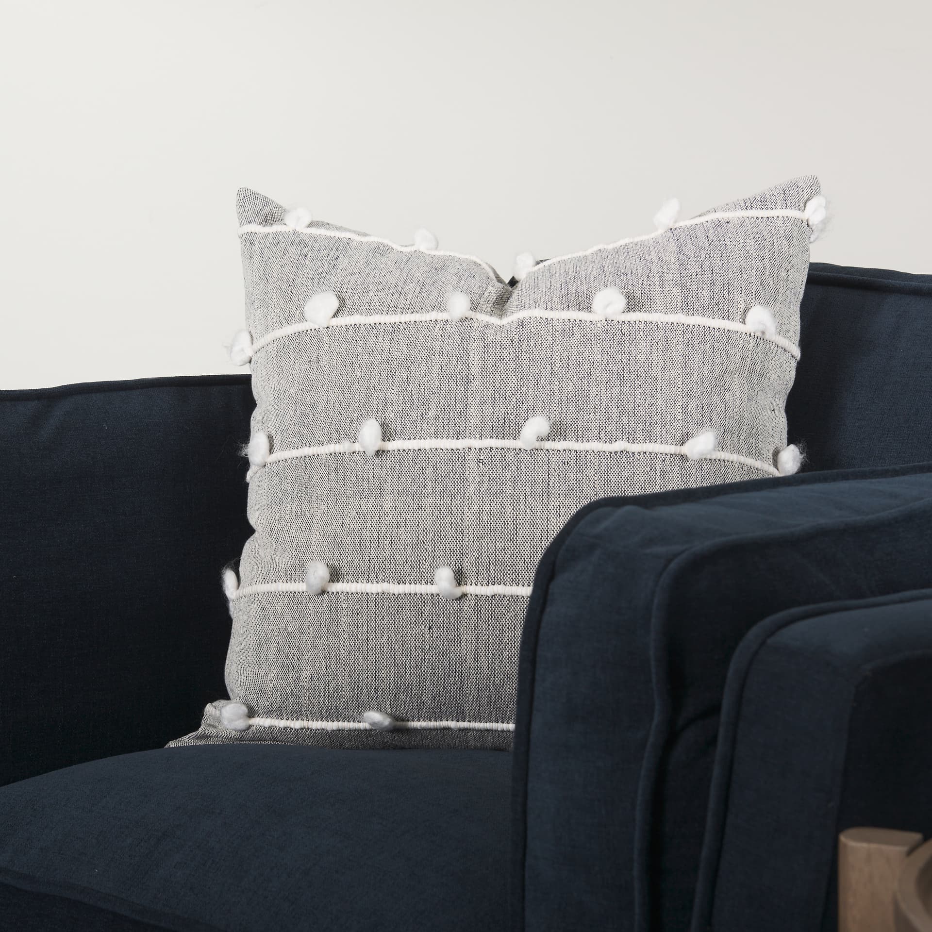 Brooks 41.7L x 34.8W x 33.5H Navy Blue Fabric Chair W/ Medium Brown Wooden Legs — product photograph