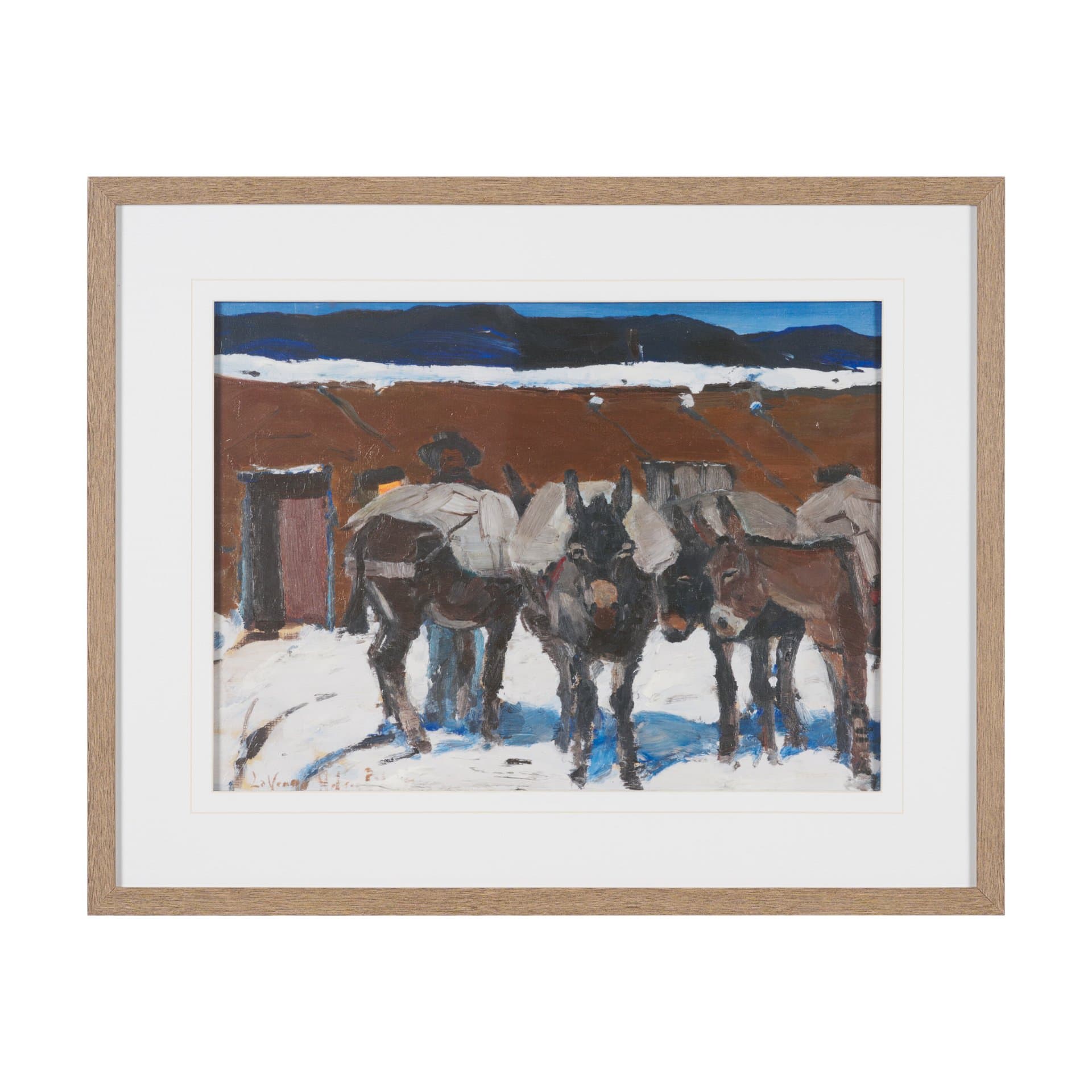 Prospector with Burros by LaVerne Nelson Black Hand-Embellished Framed Artwork Matted under Glass — product photograph