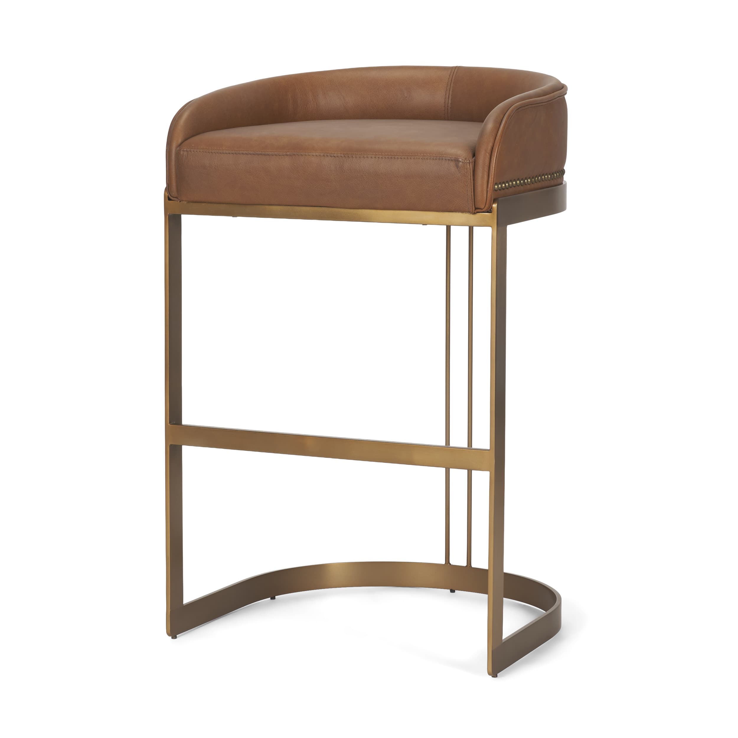 Hollyfield Low Back 28.75in Seat Bar Stool | Cognac Brown Leather — product photograph