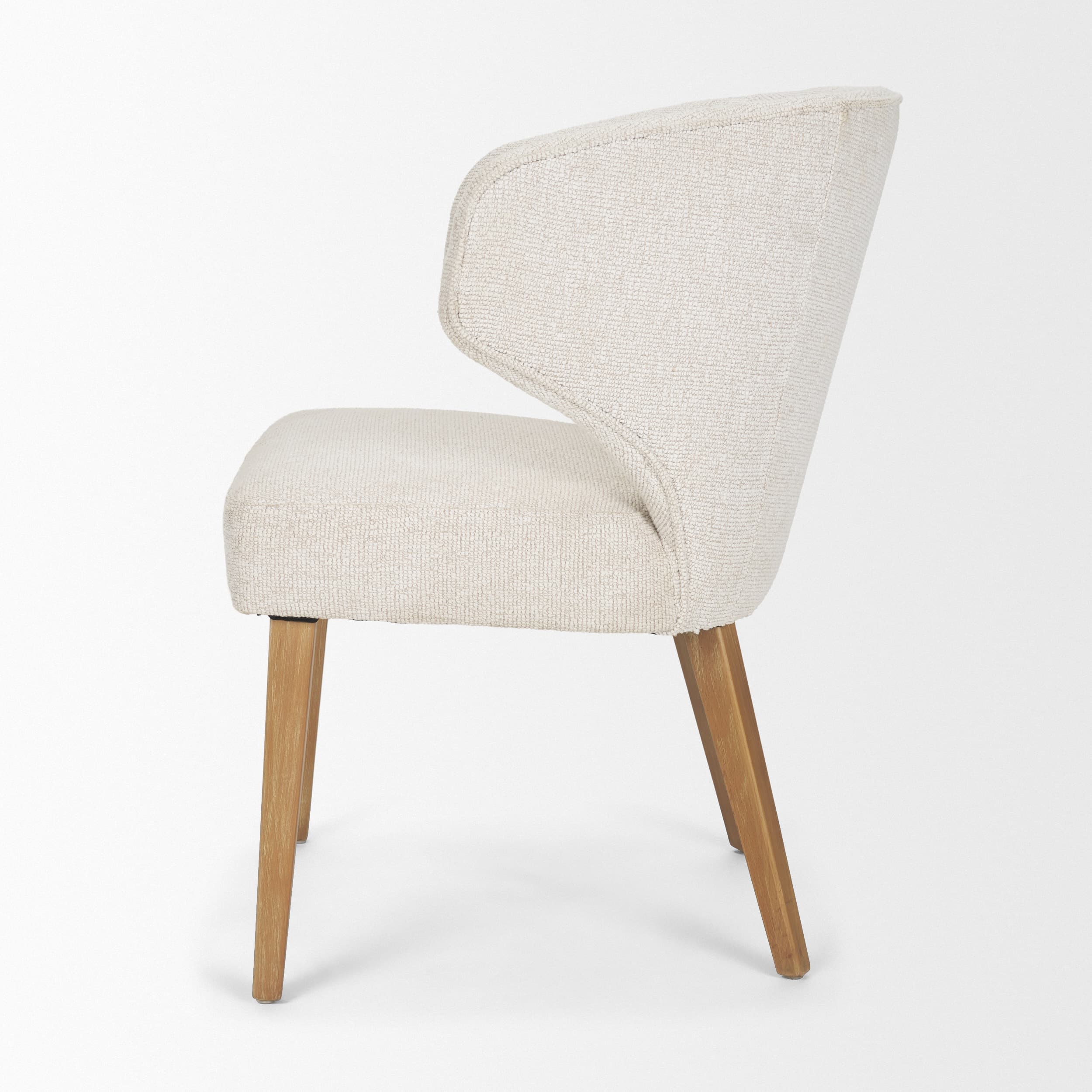Niles Wingback Dining Side Chair | Cream Fabric w/ Med Brown Wooden — product photograph