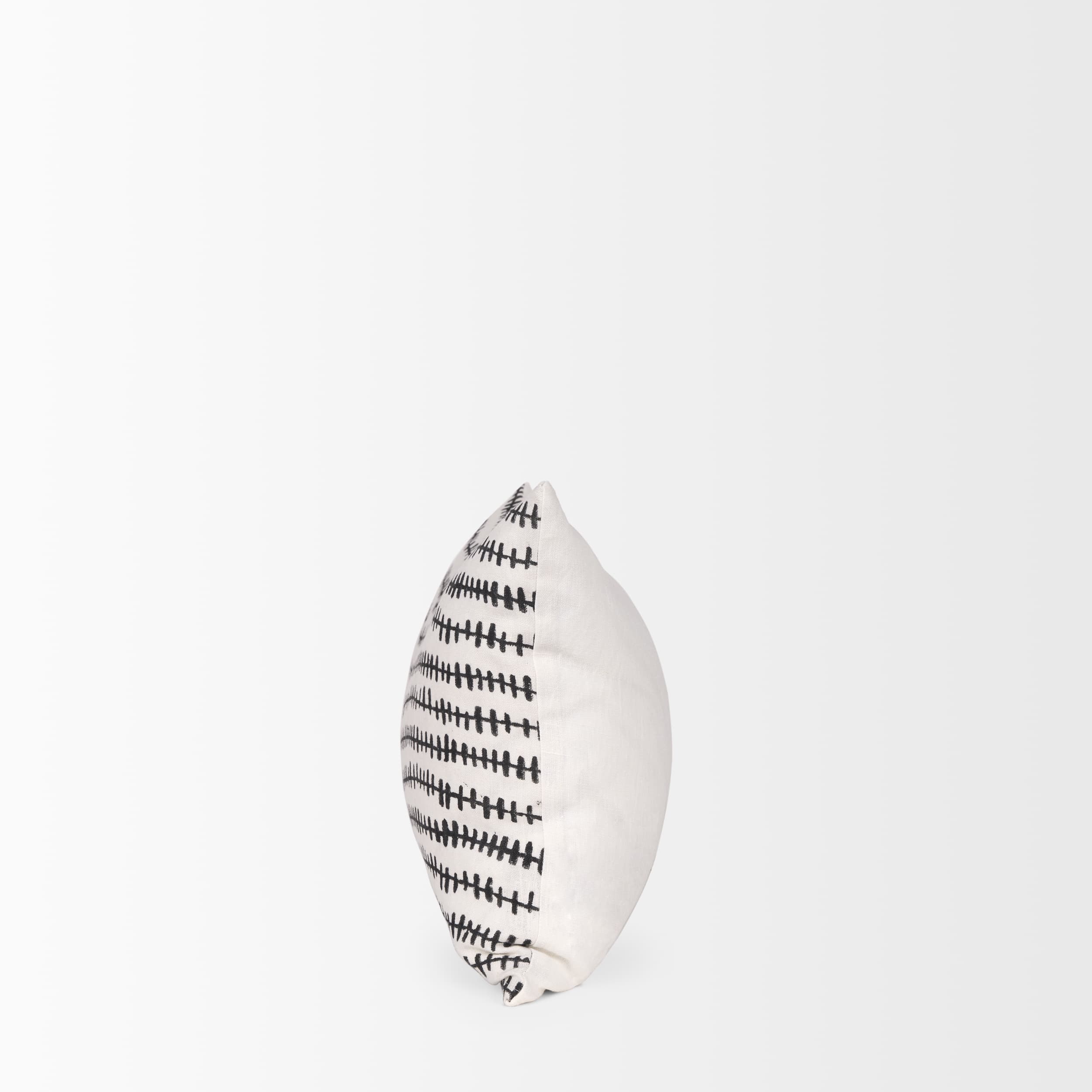 Jenna 14x26 Cream/Black Print Linen Lumbar Decorative Pillow Cover — product photograph