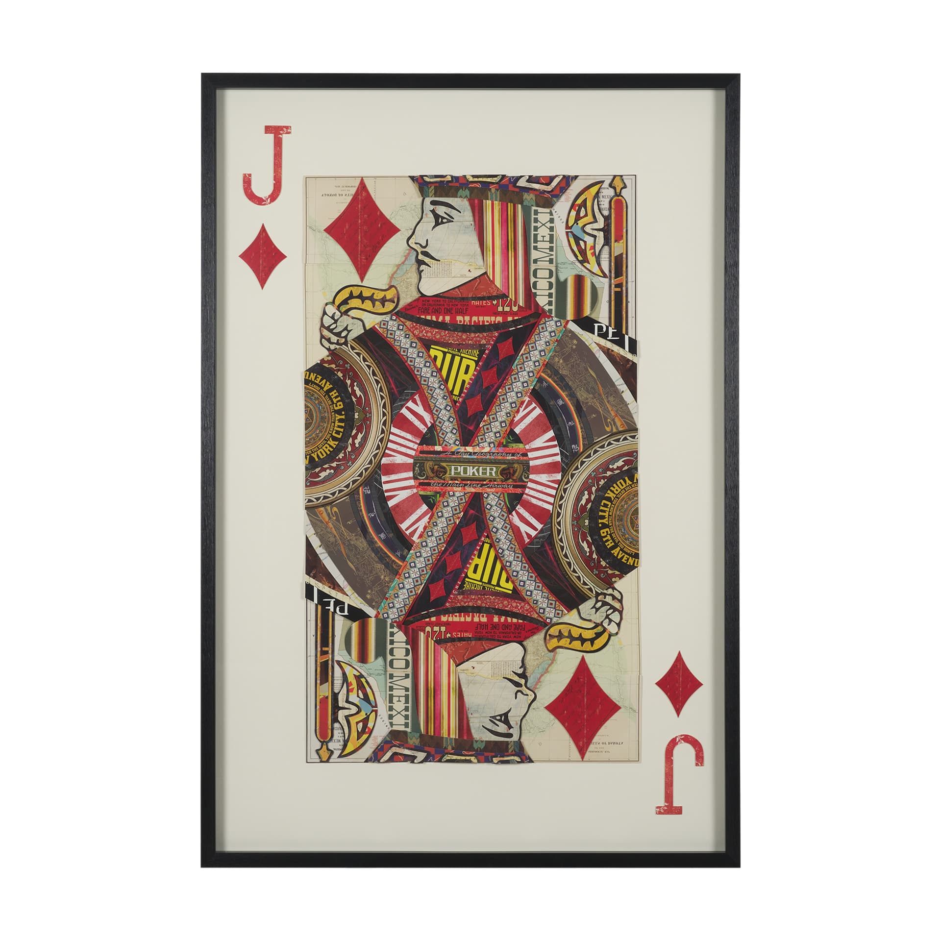 Jack of Diamonds Playing Card a Paper Mosaic Collage Framed Art under Glass — product photograph