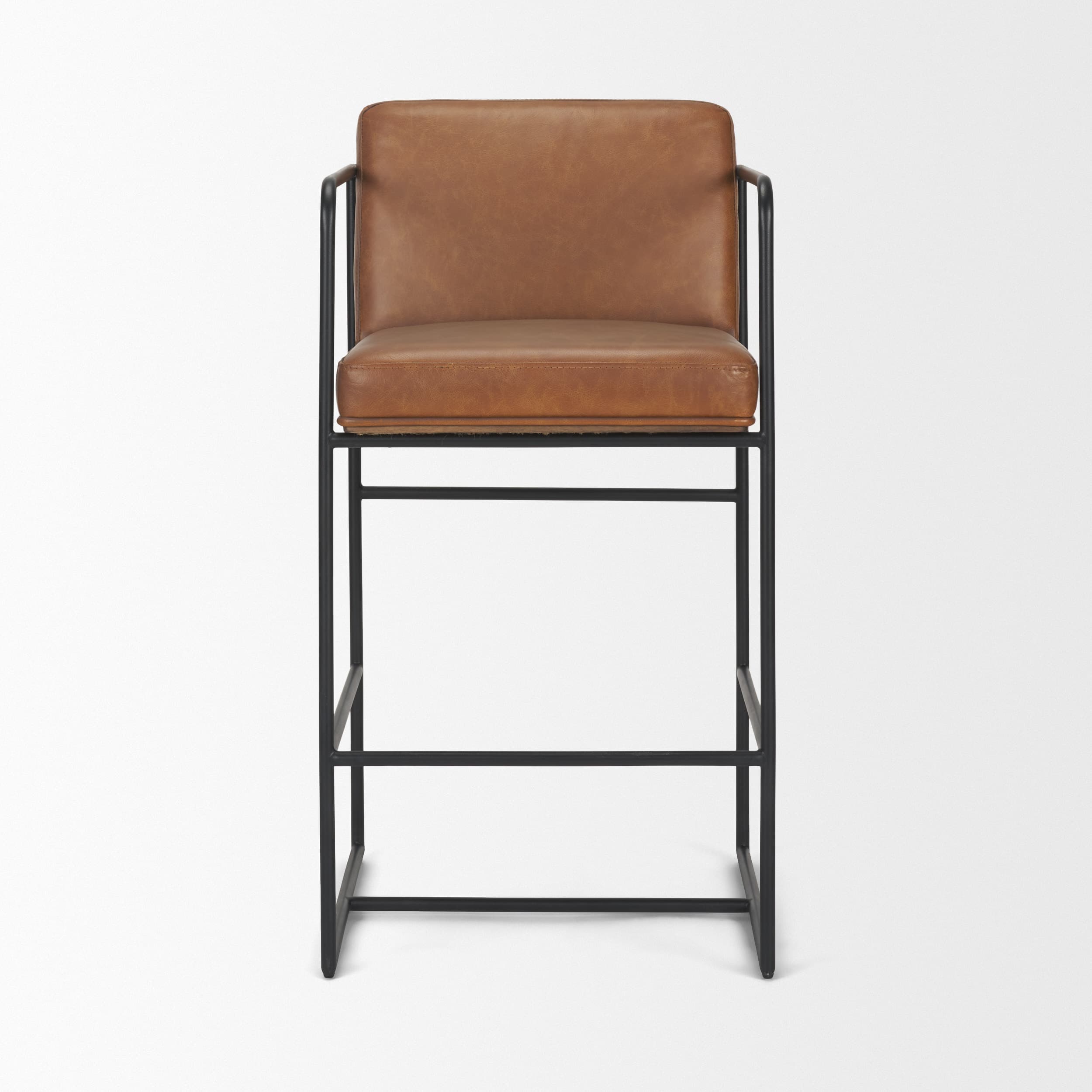 Stamford Backless 36in Seat Counter Stool | Brown Leather w/ Metal — product photograph