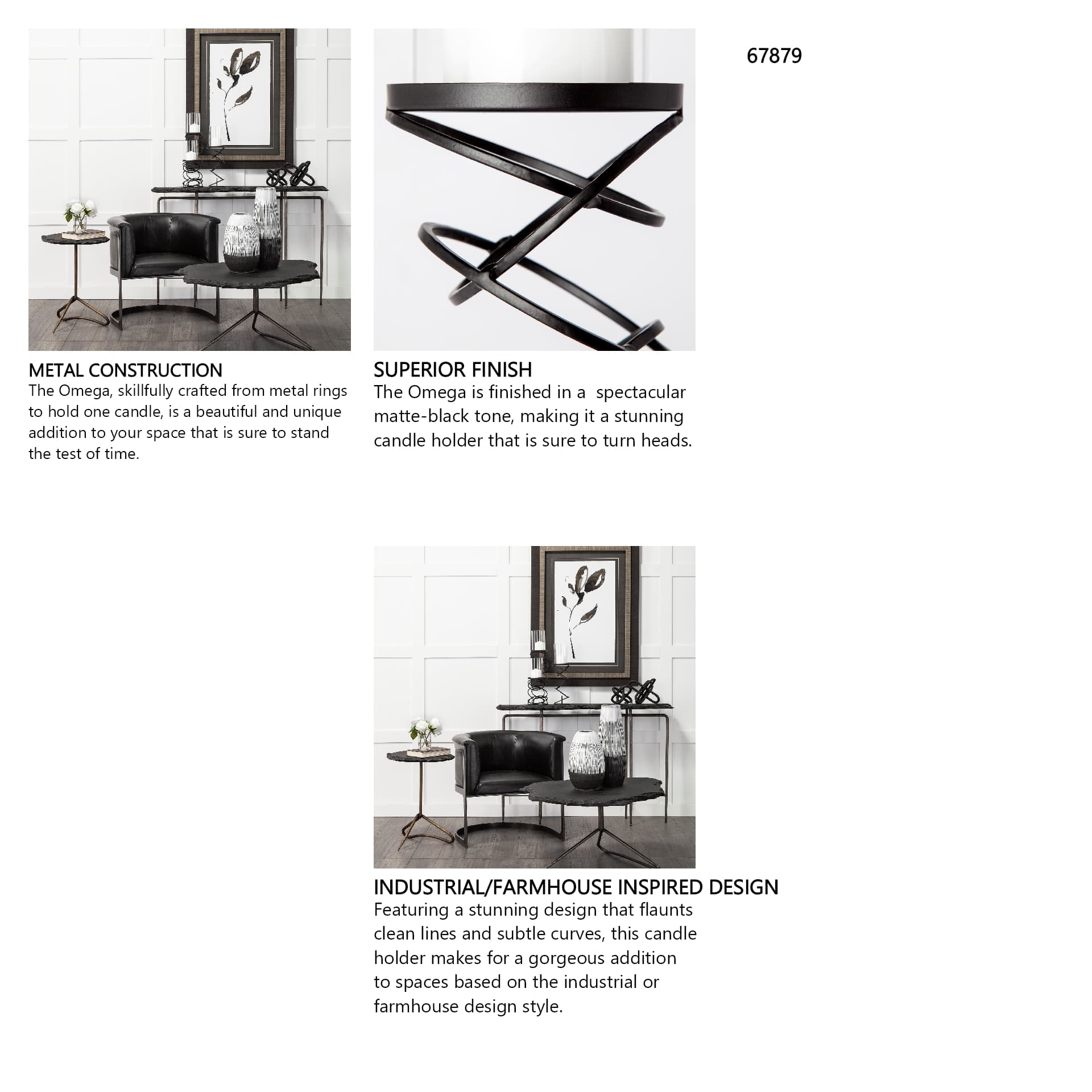 Omega II Medium Black Metal Stacked Ring Table Candle Holder — in a styled room