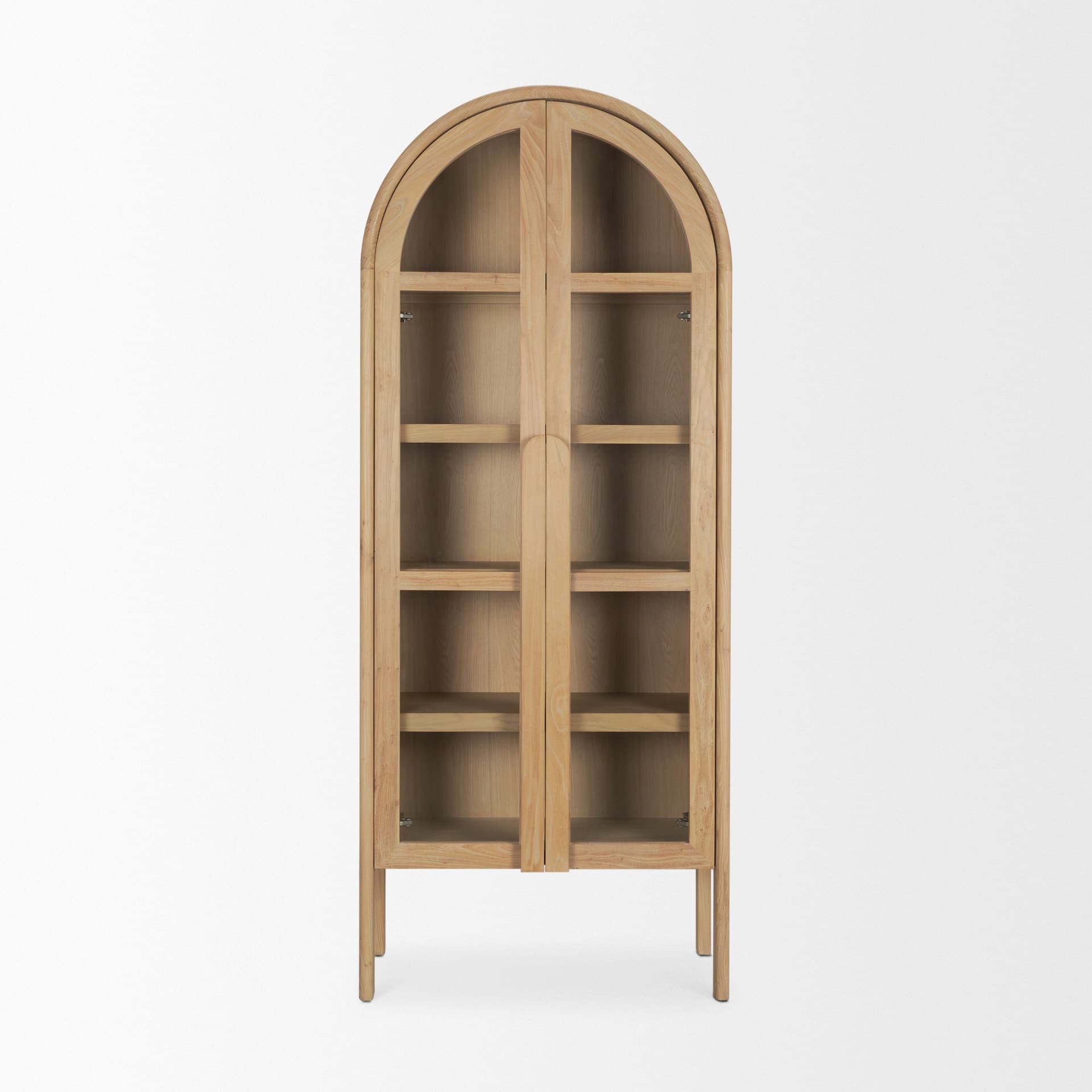 Callum Light Brown Elm Wood w/ Glass Doors Arched Curio Cabinet — product photograph