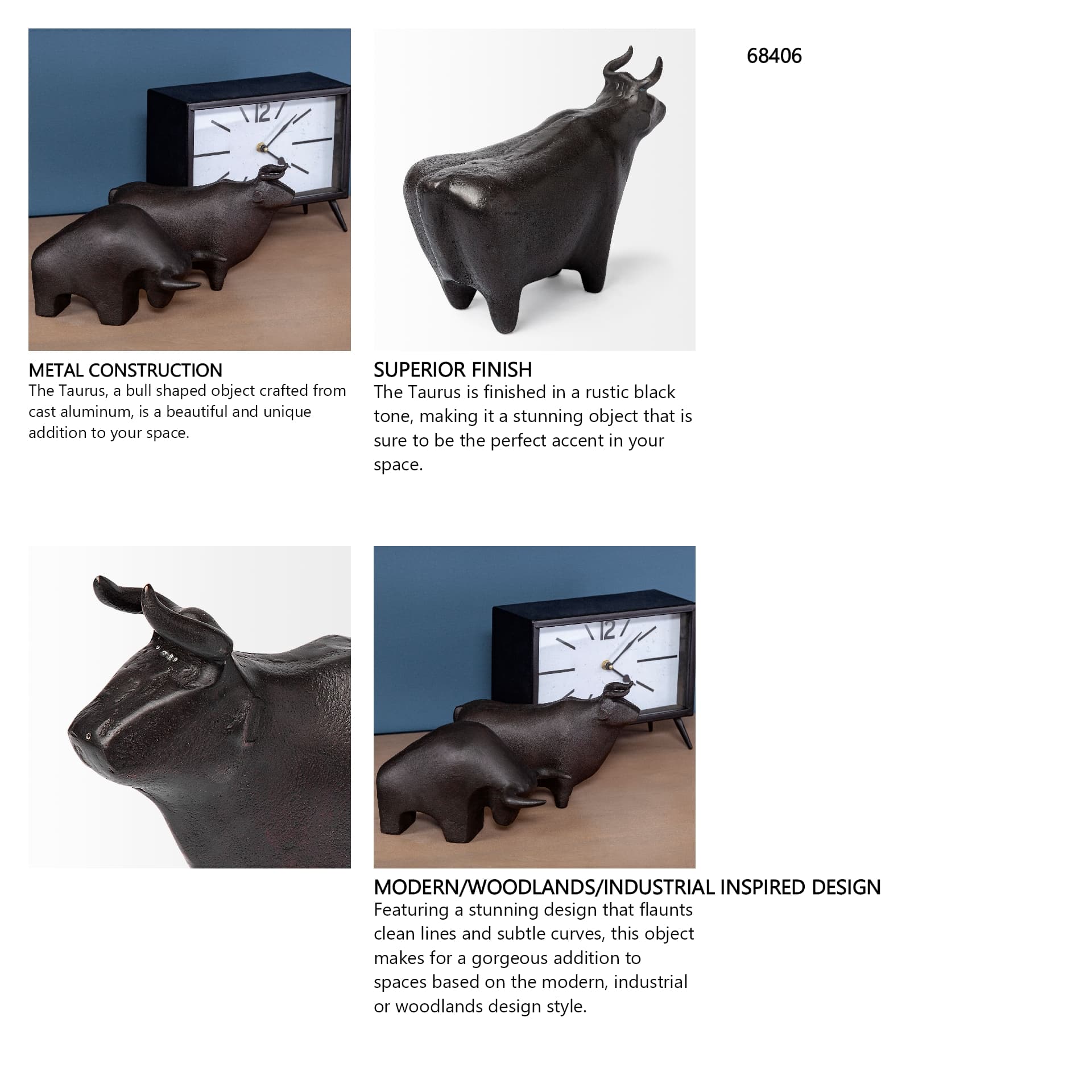 Taurus II 9L x 4W Black Cast Aluminum Bull Decorative Object — in a styled room