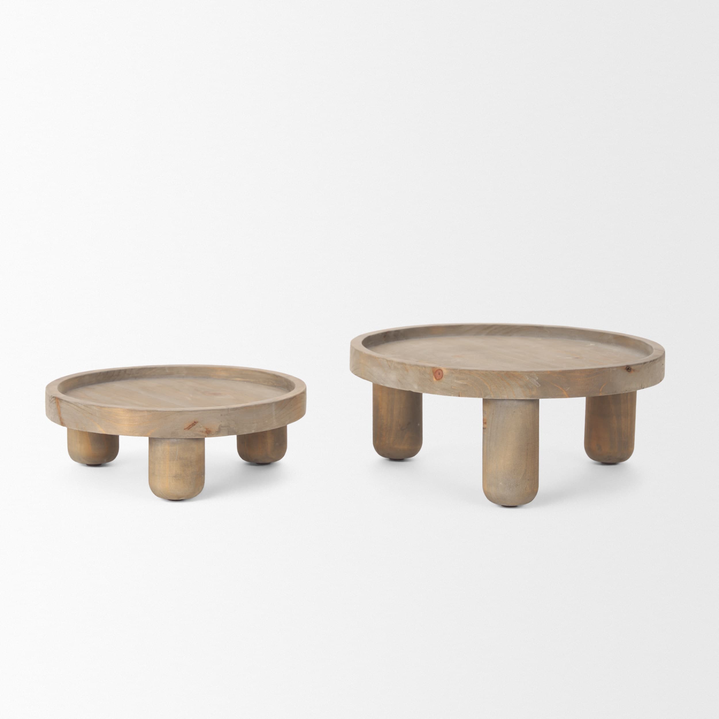 Virve Round Light Brown Wood w/ Gray Wash Wooden Trays — product photograph