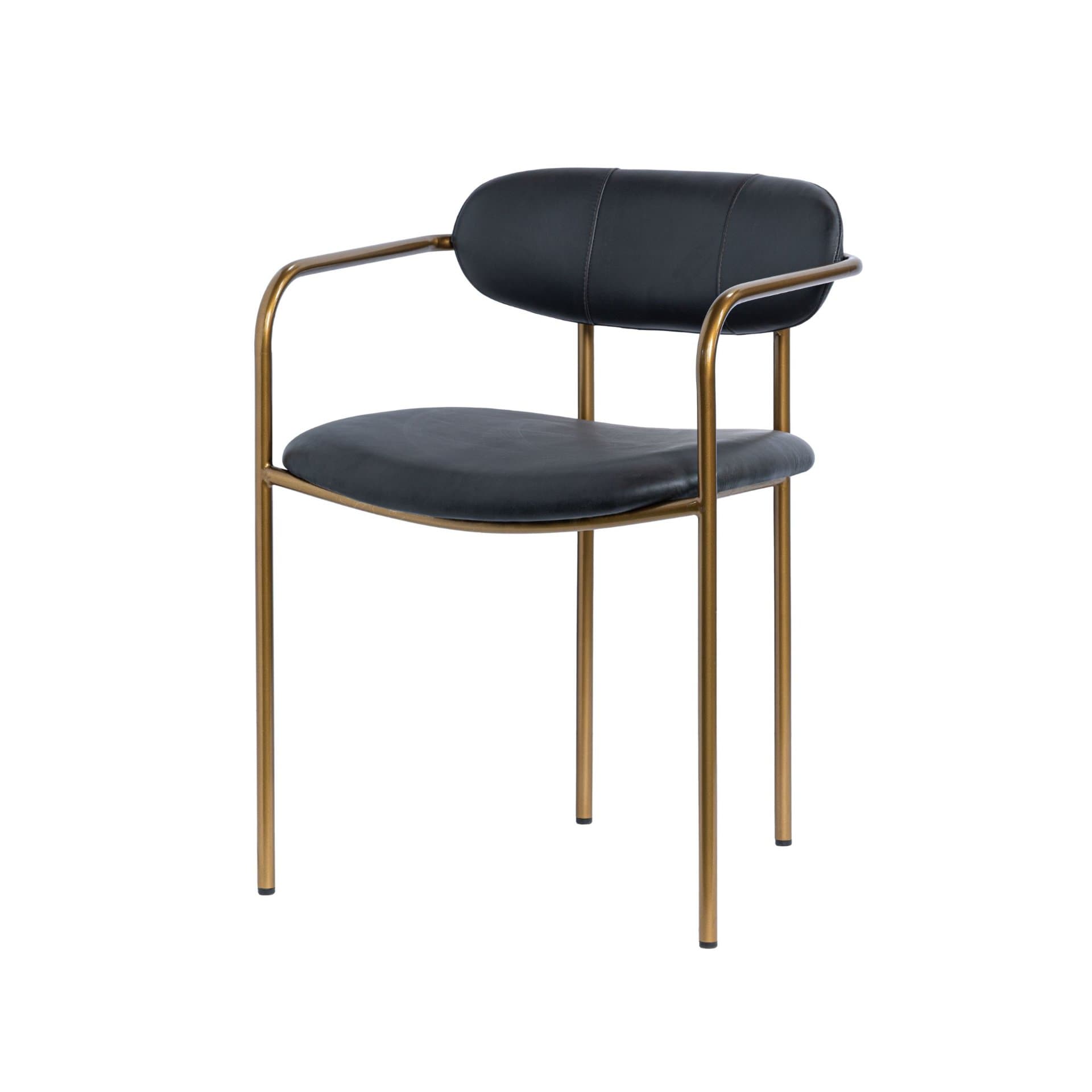 Parker Curved Back Dining Arm Chair | Black Leather w/ Gold Metal — product photograph