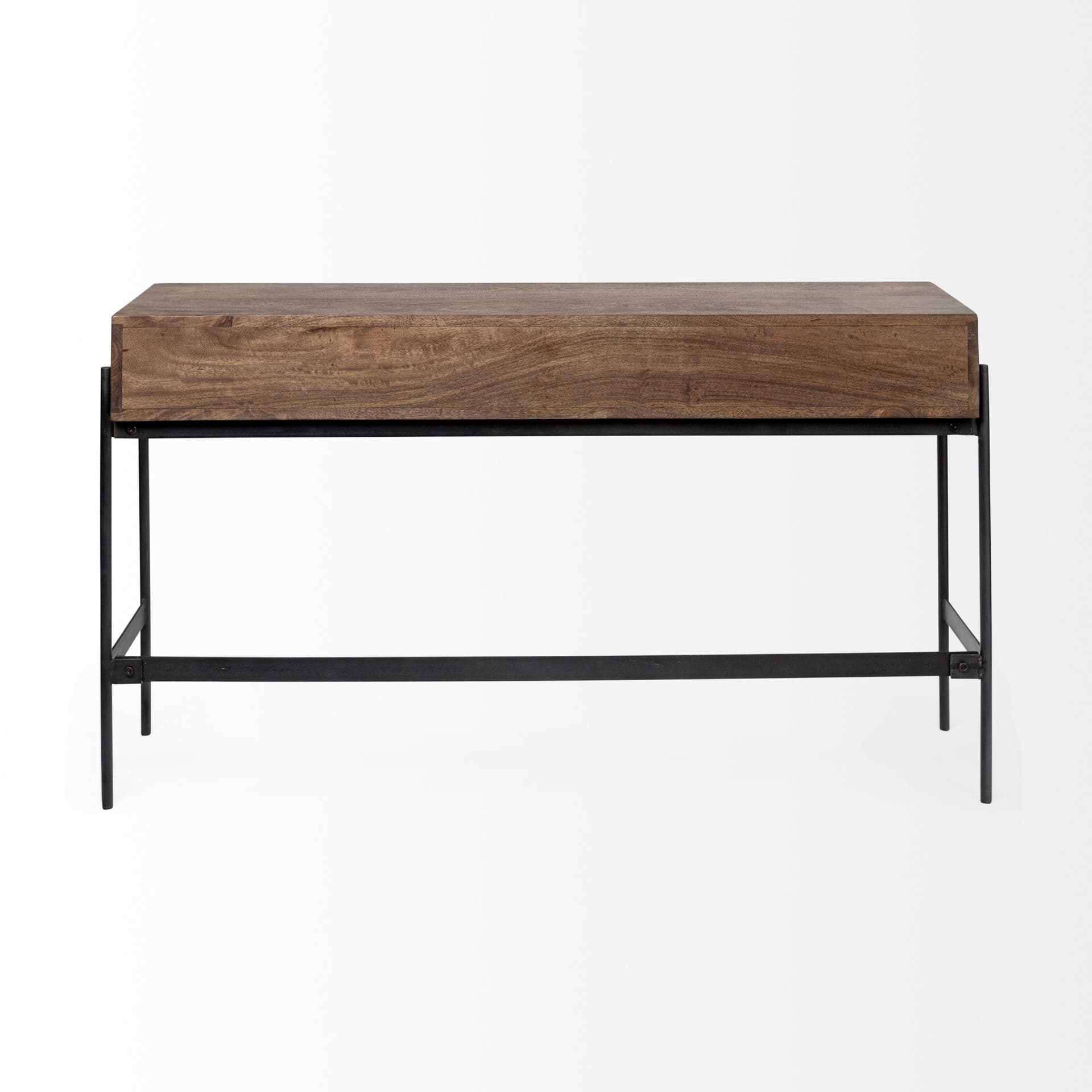 Glenn III 56L x 14W Dark Brown Wood w/ Black Iron Frame, 4 Drawer Console Table — product photograph