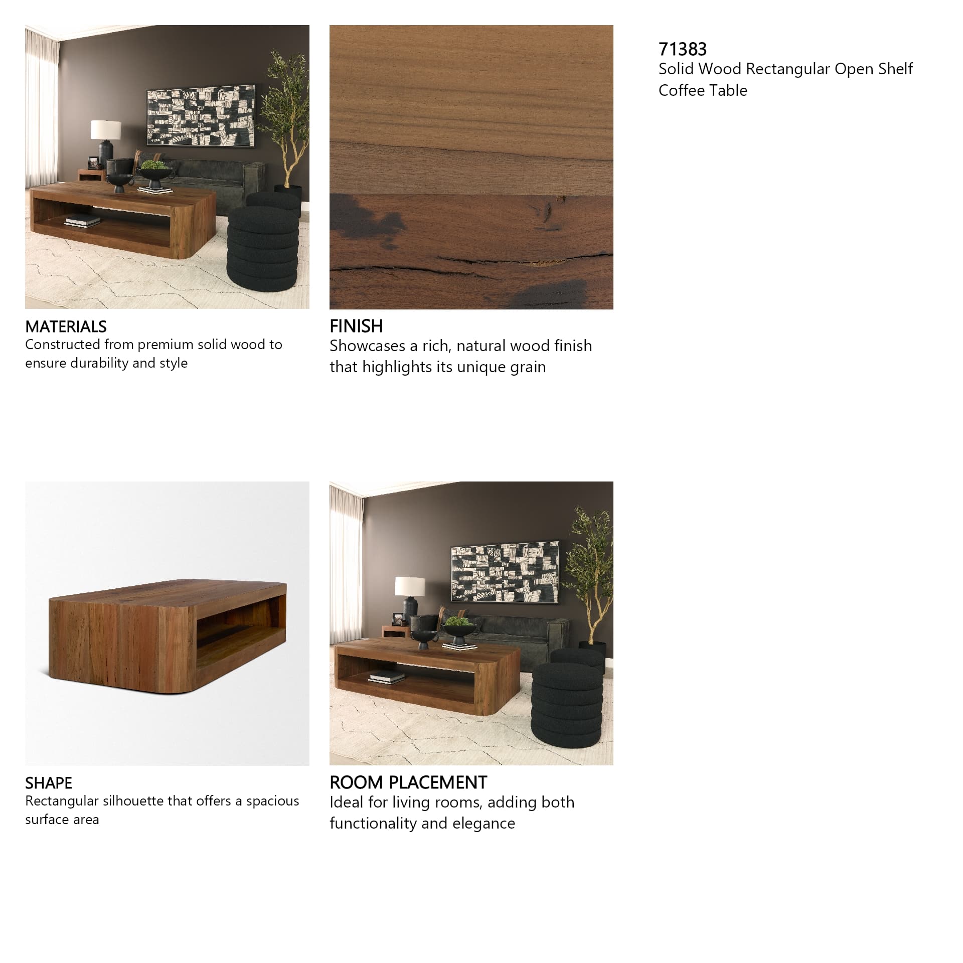 Dunmore Solid Wood Rectangular Open Shelf Coffee Table — product photograph