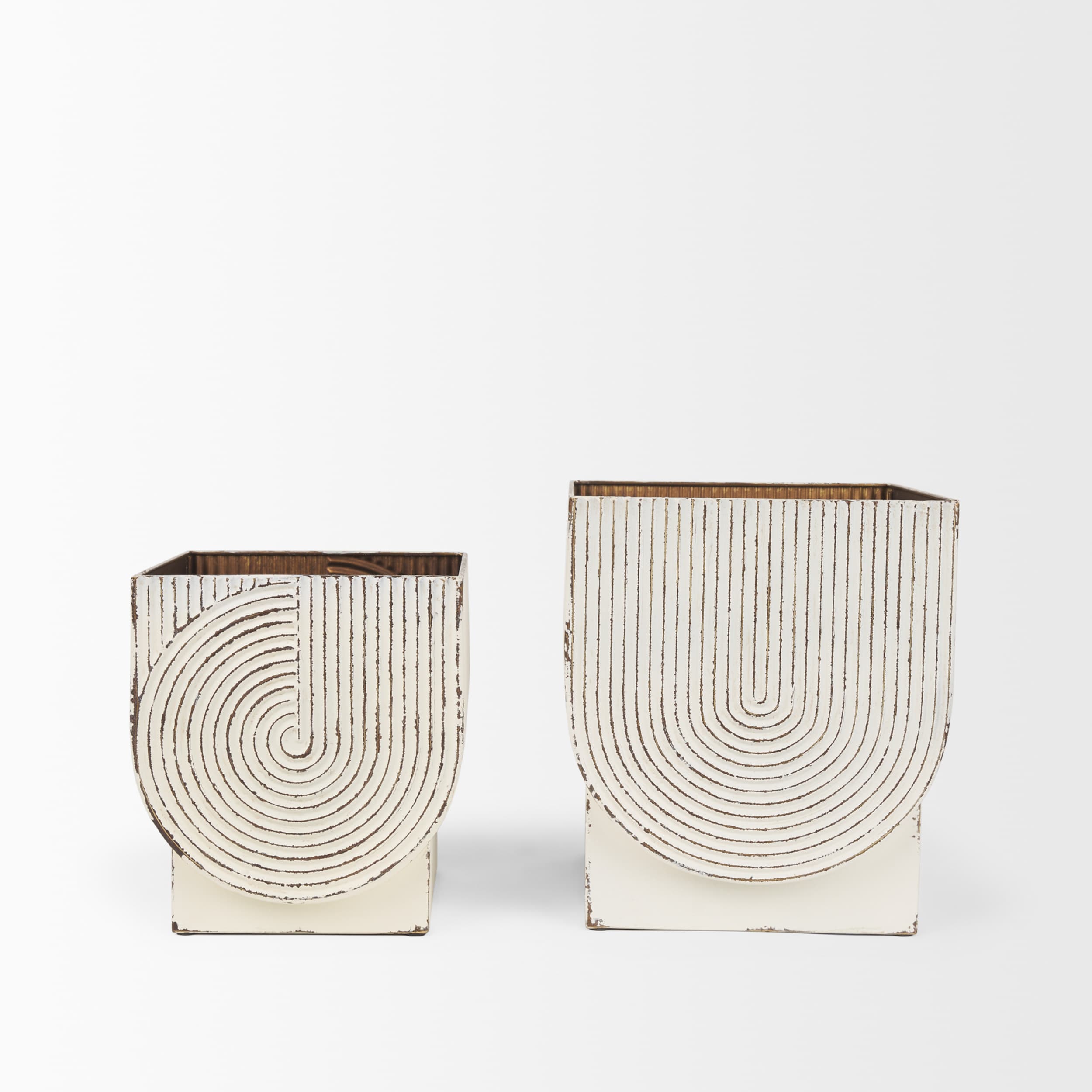 Medina Off White w/ Gold Antiquing Metal Planters (Set of 2) — product photograph