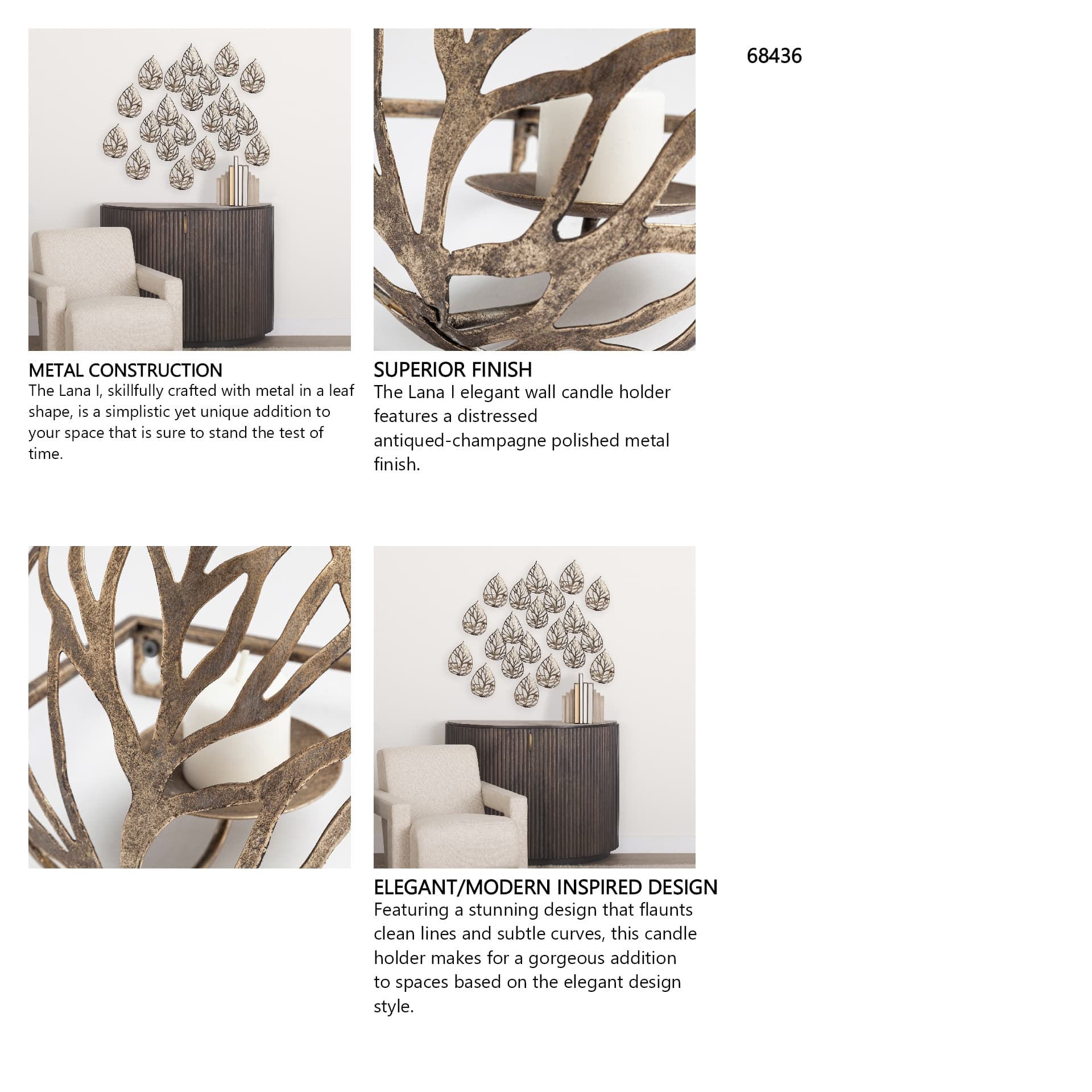Lana I Single Champagne Toned Wall Candle Holder — in a styled room
