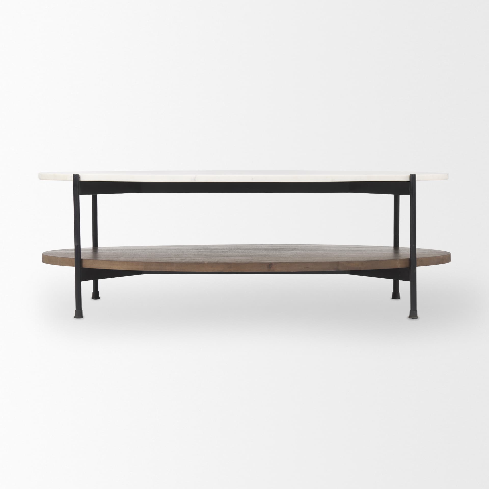 Larkin White Marble Top w/ Dark Brown Wood Shelf Oval Coffee Table — product photograph