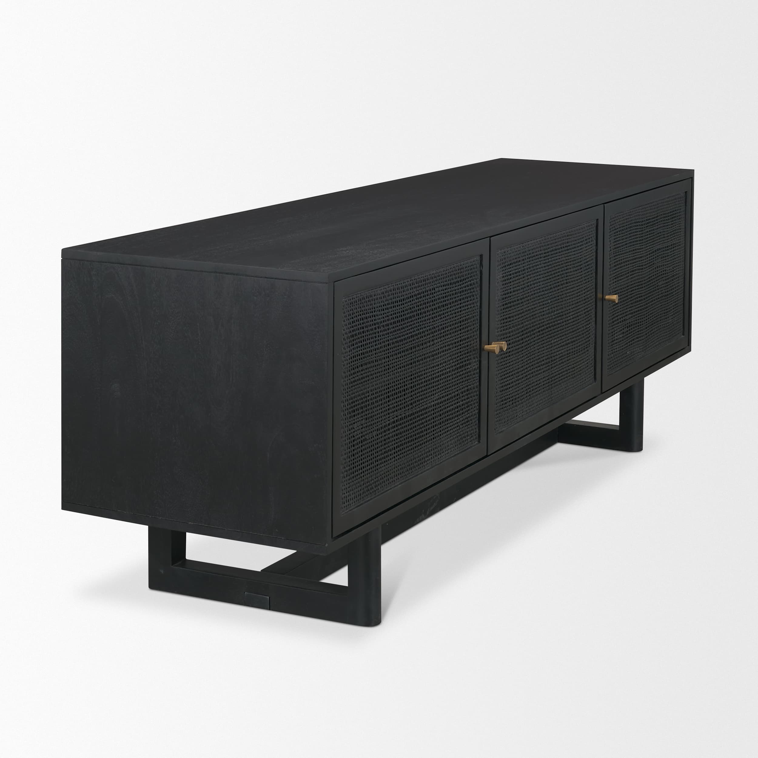 Grier 65" Black Solid Wood W/ Black Cane Media Console — product photograph