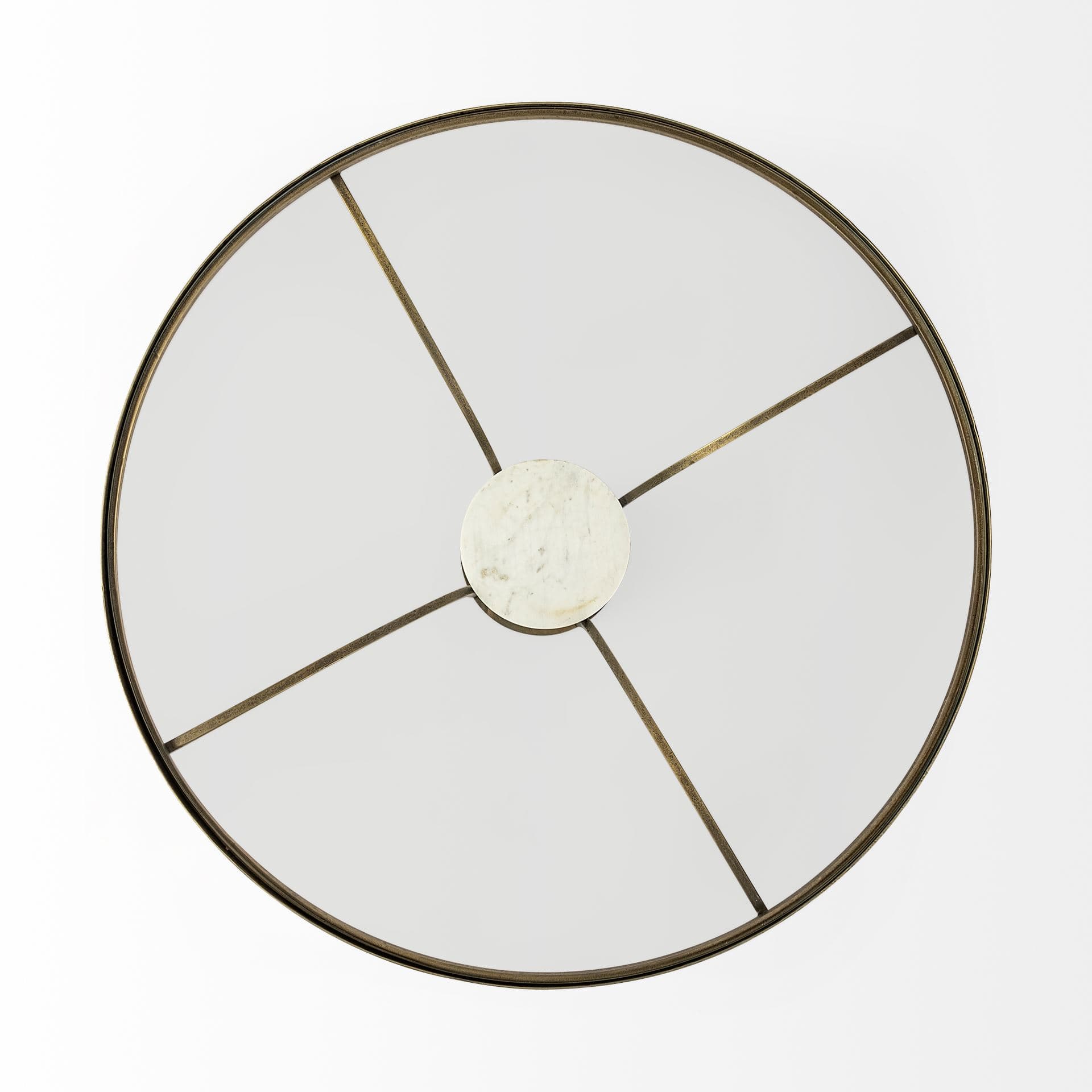 Jacinta 36" Round Glass Top Metal and Marble Pedestal Coffee Table — product photograph