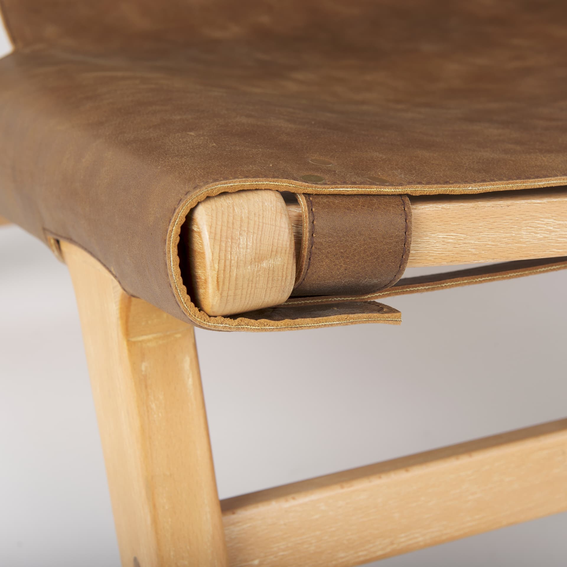 Elodie 24.4L x 33.9W x 30.7H Brown Leather W/Natural Beech Wood Frame Accent Chair — product photograph