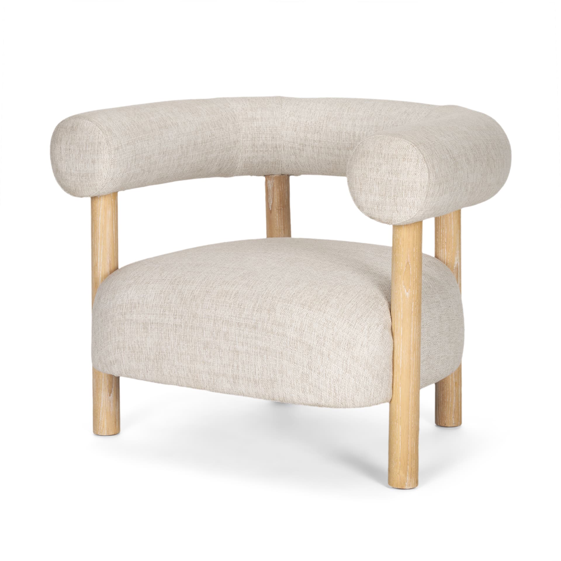 Gianna Open Back Light Brown Wood w/ Oatmeal Fabric Accent Chair — product photograph