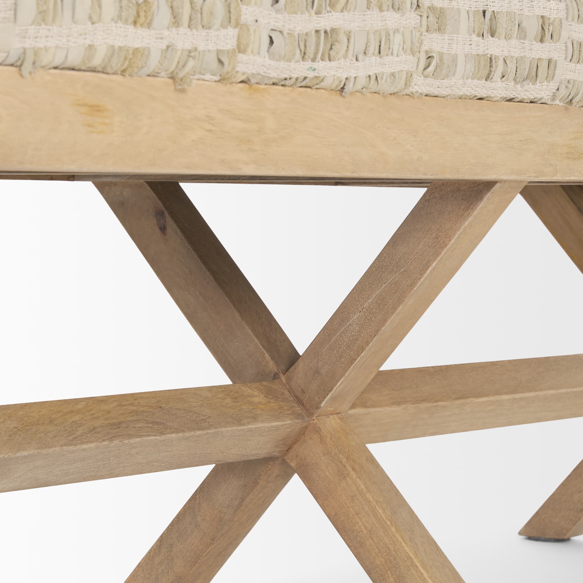 Solis II 50L x 16W Brown Base Beige Woven Leather Cushion Accent Bench — product photograph