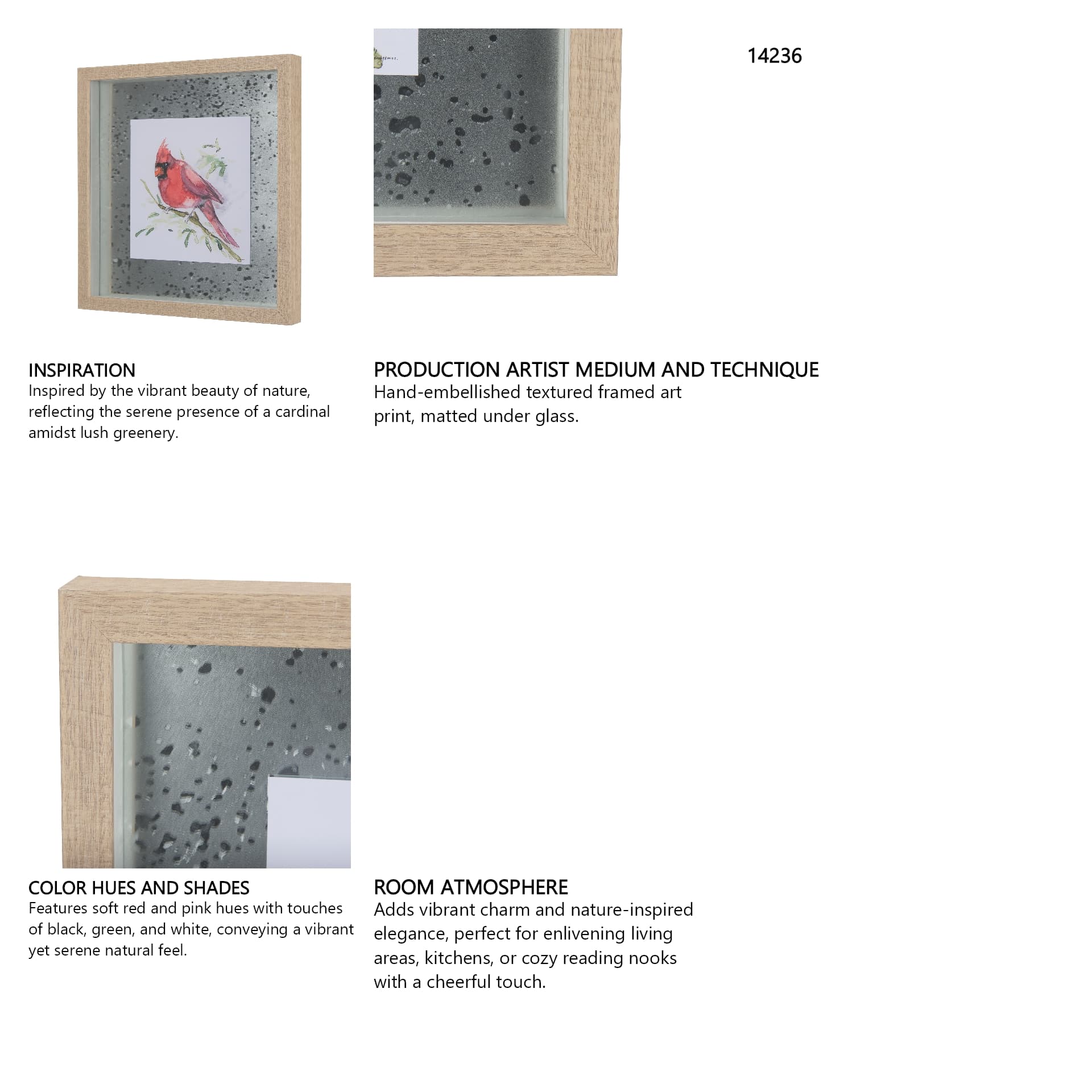 Cardinal III by Mercana Studio a Hand Embellished Textured Framed Art Print Matted under Glass — in a styled room